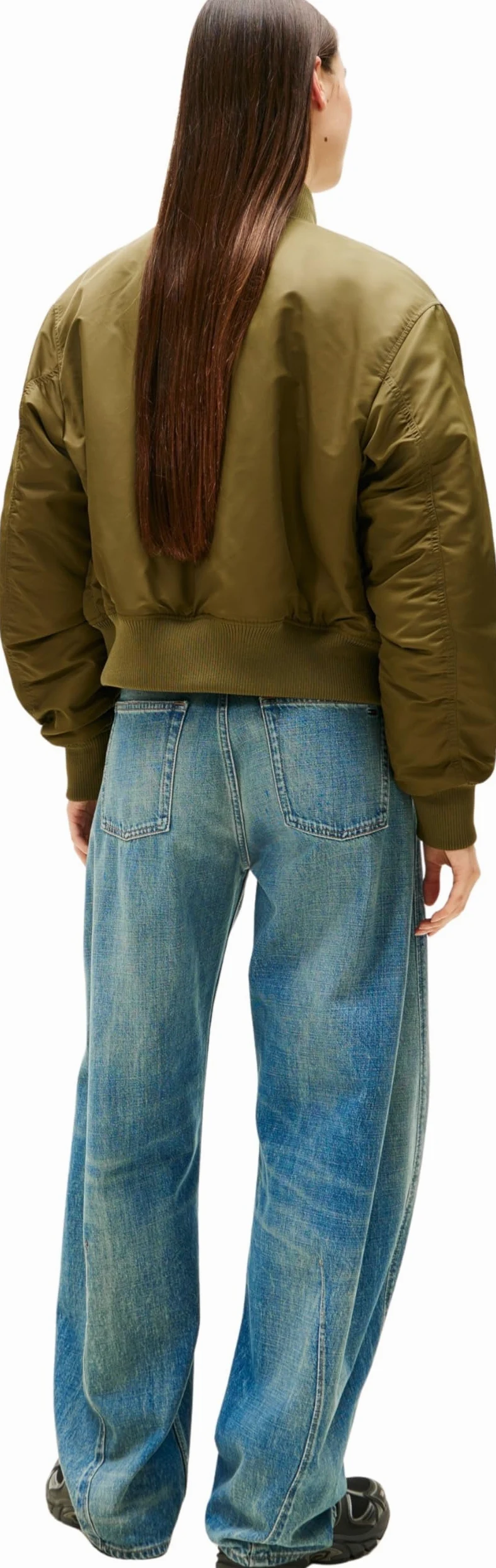 Tommy Jeans Damska kurtka bomberka TJW ESSENTIAL BOMBER DW0DW22046, zielona (Tundra Olive), S, Zielony (Tundra Olive), S