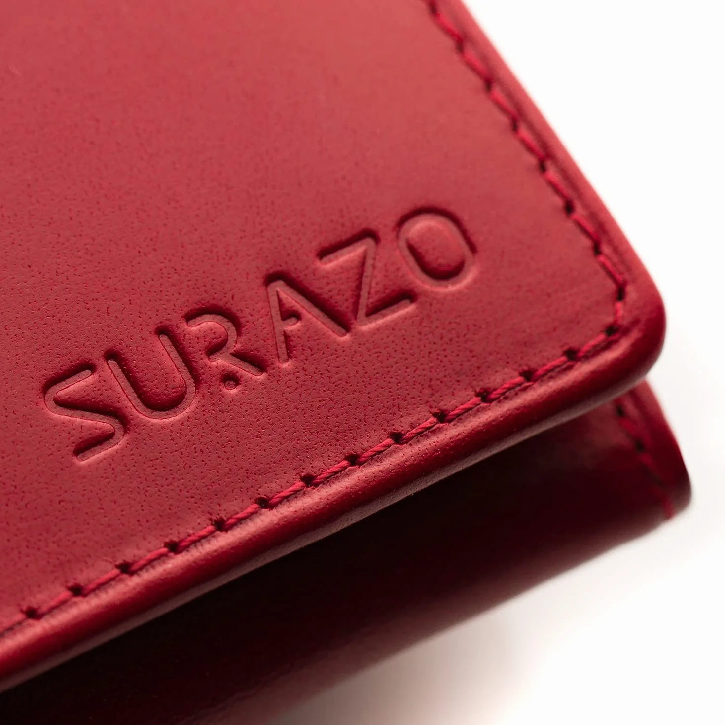 SURAZO Skórzany portfel damski z RFID, 12 przegródek na karty, czerwony