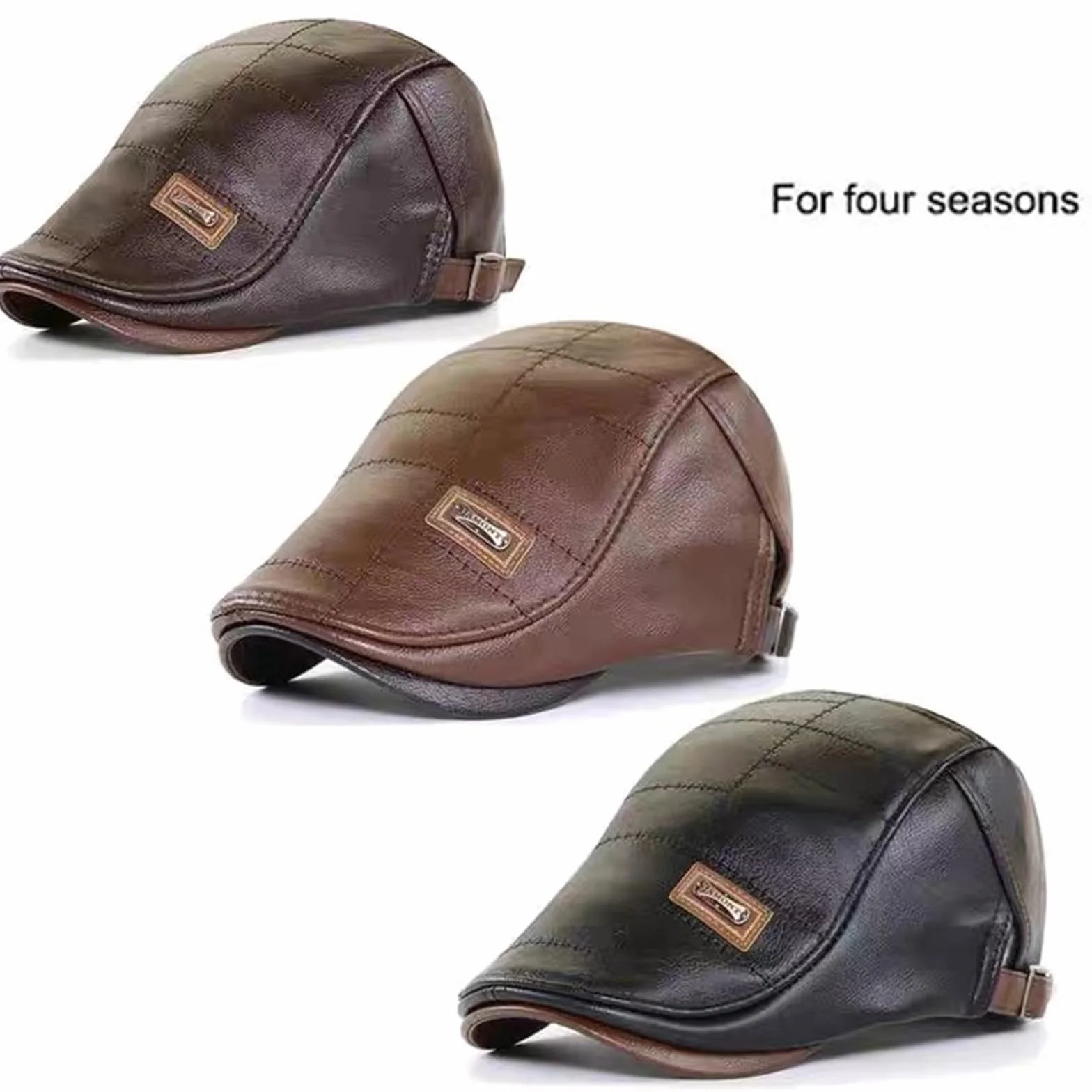 Skórzany Beret Męski Czapka Ciepła Zimowa Gazeciarz Kapelusz Modny Unisex Ciemnobrązowy, Brązowy
