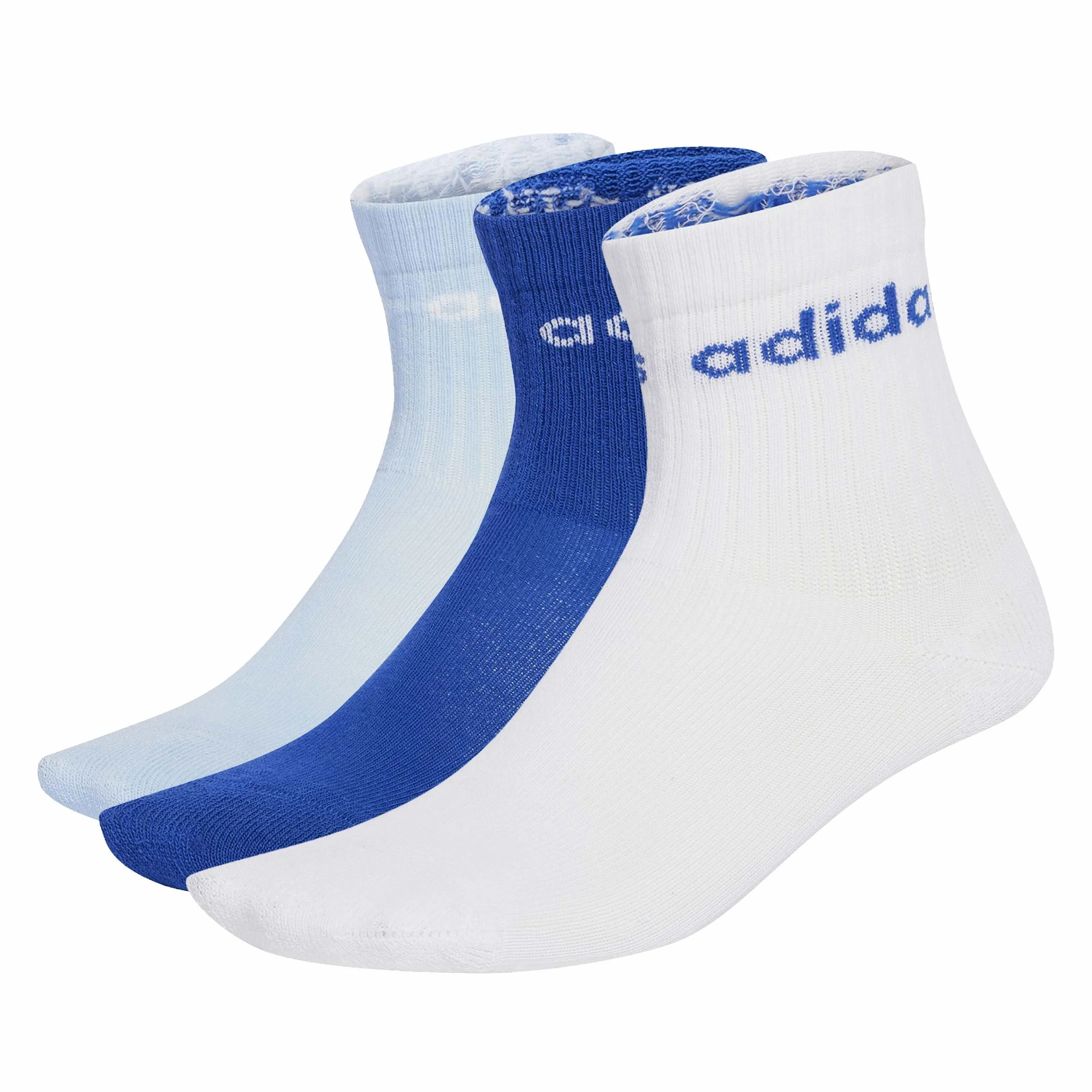 adidas Uniseks - dzieci LINEAR KIDS CREW 3 PAIRS PER PACK SOCKS, white/glow blue/team royal blue, 4-5 Years