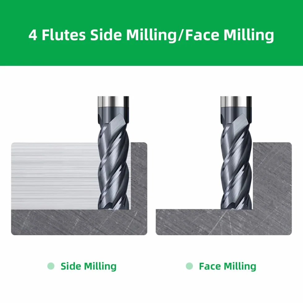 5-sztuki metal twardy frez cnc 4mm, 4 Zęby/4 Cięcie CNC Frez prosty, HRC 55, czarny powłoka AlTiN,VHM frez cnc do metalu 4mm dla Stal Metal drewno Akryl Plastik(4mm)