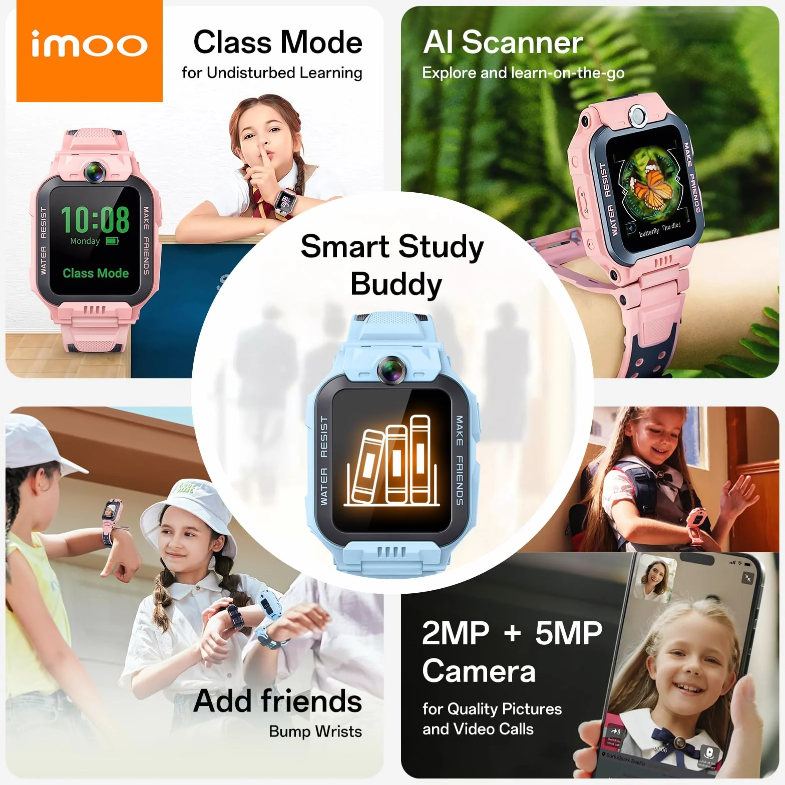 imoo Z7 Smartwatch dla Dzieci, Dwukamerowy Telefon z Wideorozmowami HD i Połączeniami Głosowymi, Zegarek GPS z Lokalizacją, 4 Tryby Sportowe, Całodobowe Monitorowanie Zdrowia (Niebieski)