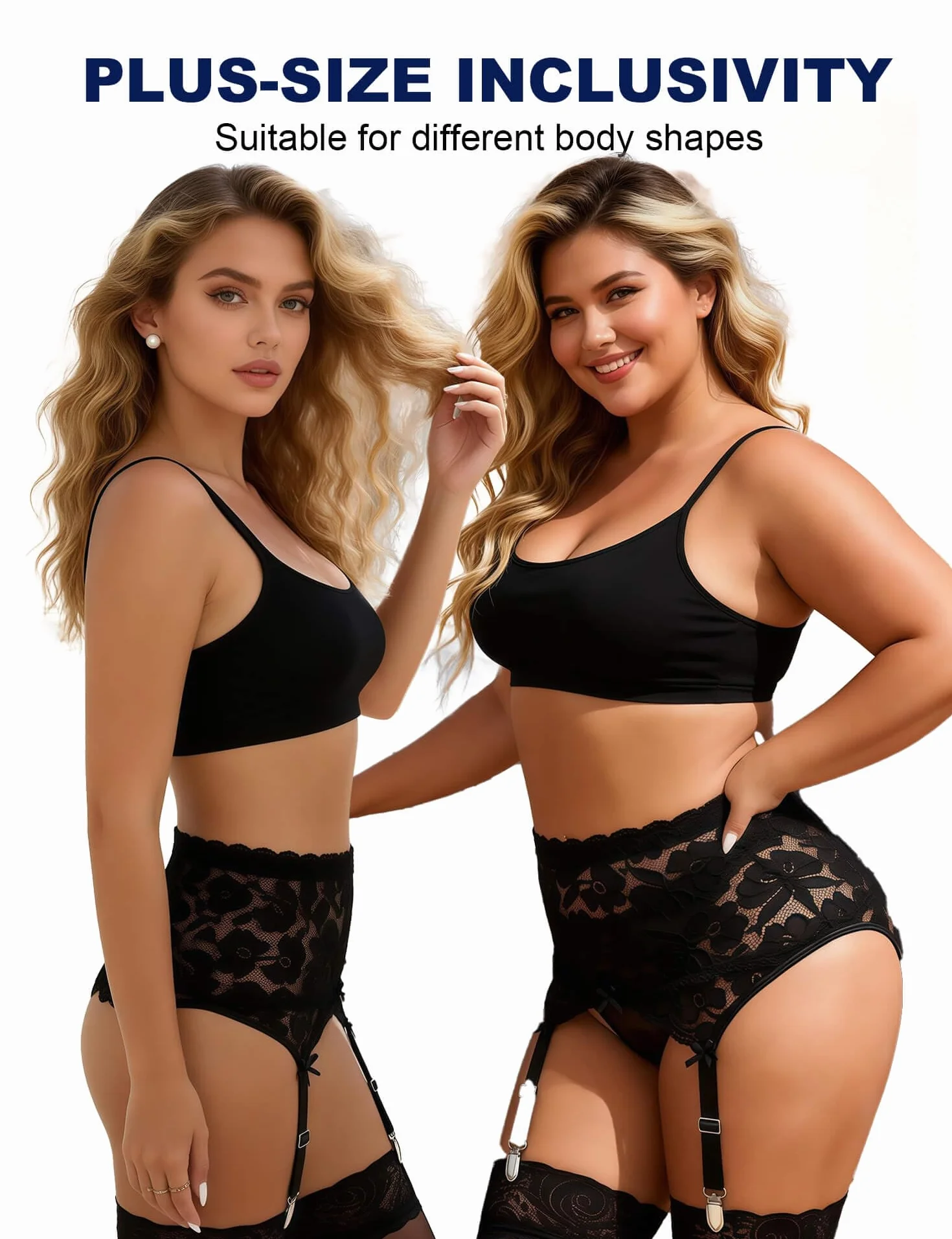ohyeahlady Prosty damski pas do pończoch plus size do pończoch samonośnych z 4 regulowanymi klipsami koronkowy Guepier z kwiatowym wzorem z wysokim stanem elastyczna bielizna klubowa