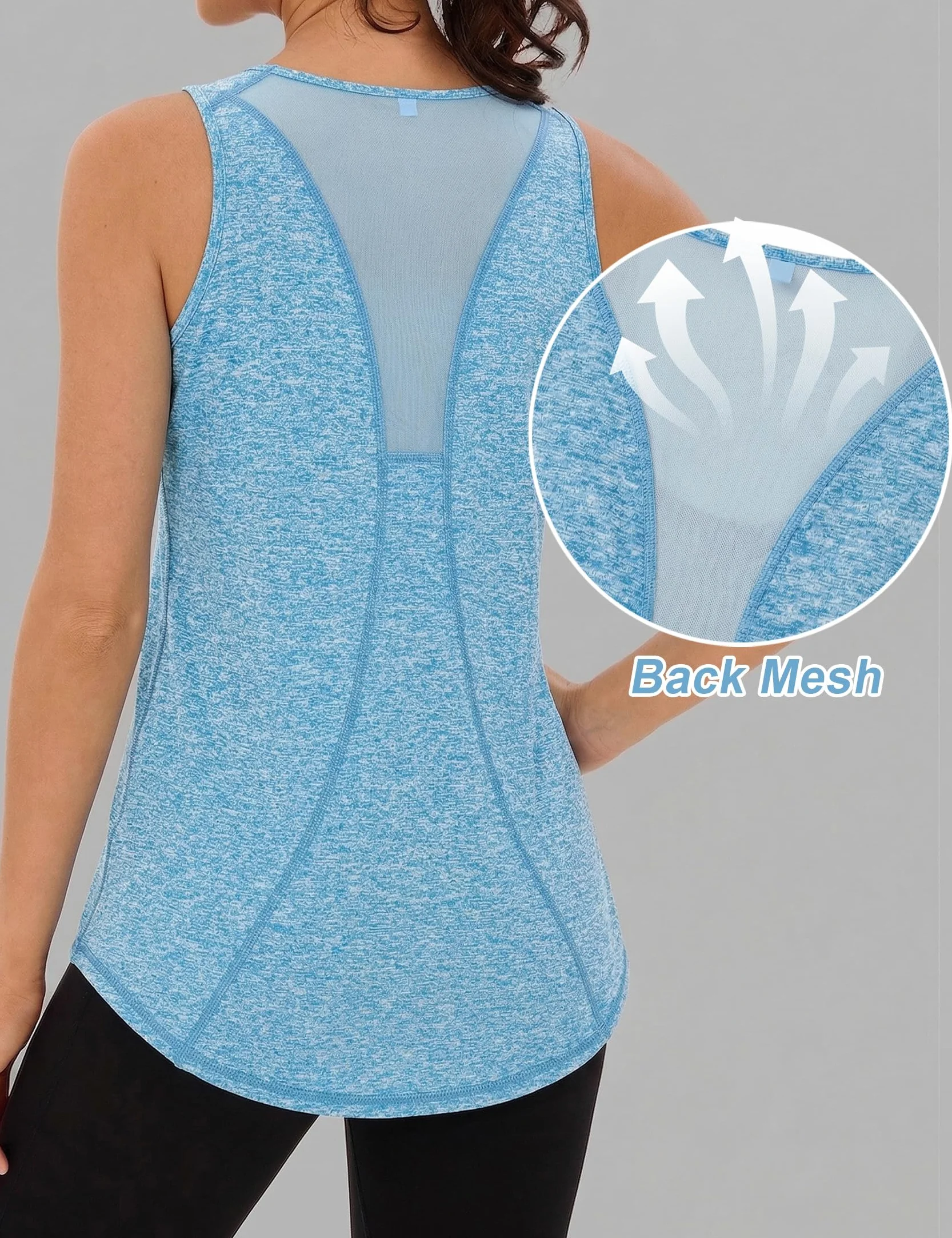 Damska koszulka sportowa bez rękawów lekka, siateczkowa koszulka z okrągłym dekoltem koszulka do jogi do biegania fitness Tank Top