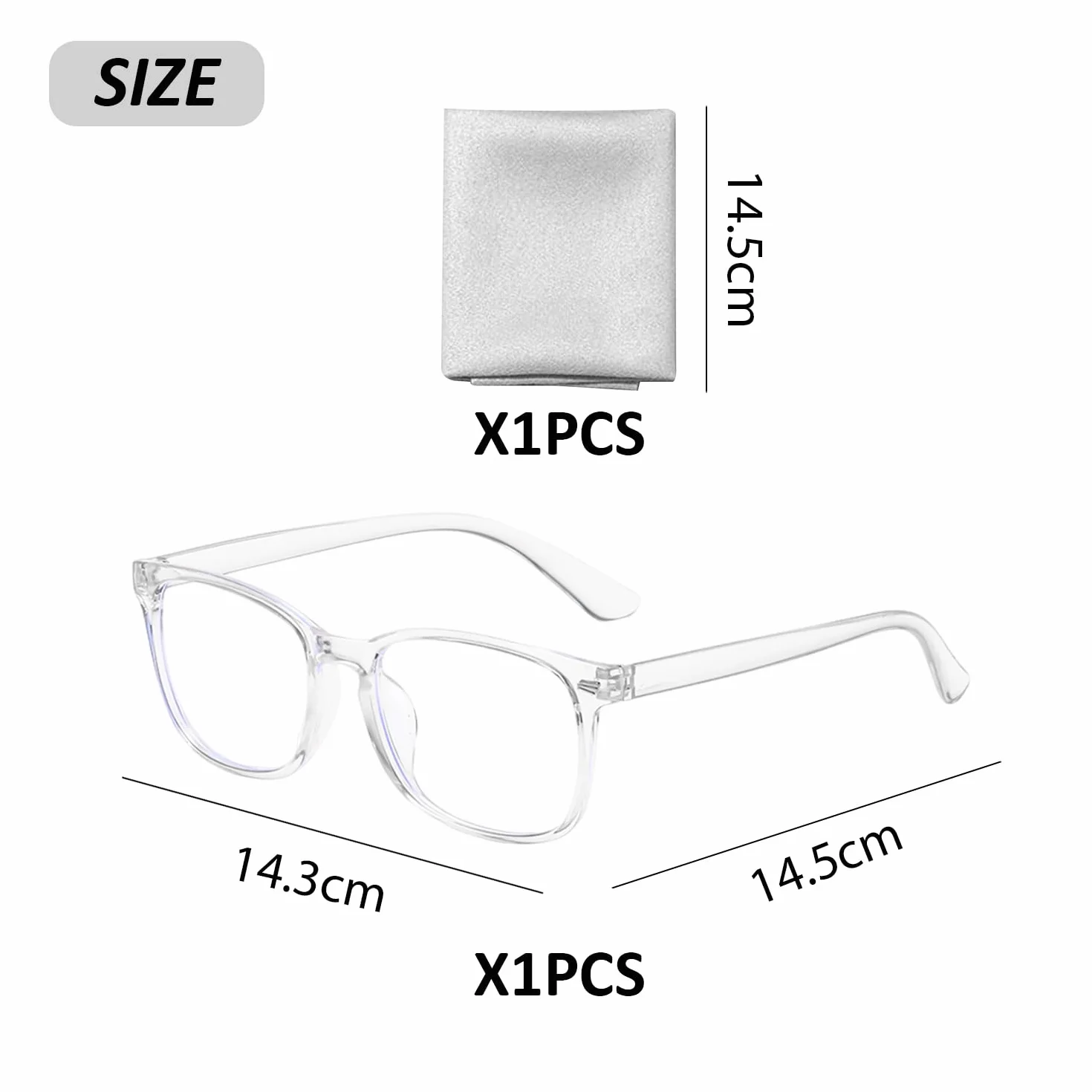 Przezroczyste Płaskie Okulary Z Blokadą Światła Niebieskiego, Kwadratowe, Unisex - W Komplecie Z Chusteczką Do Okularów