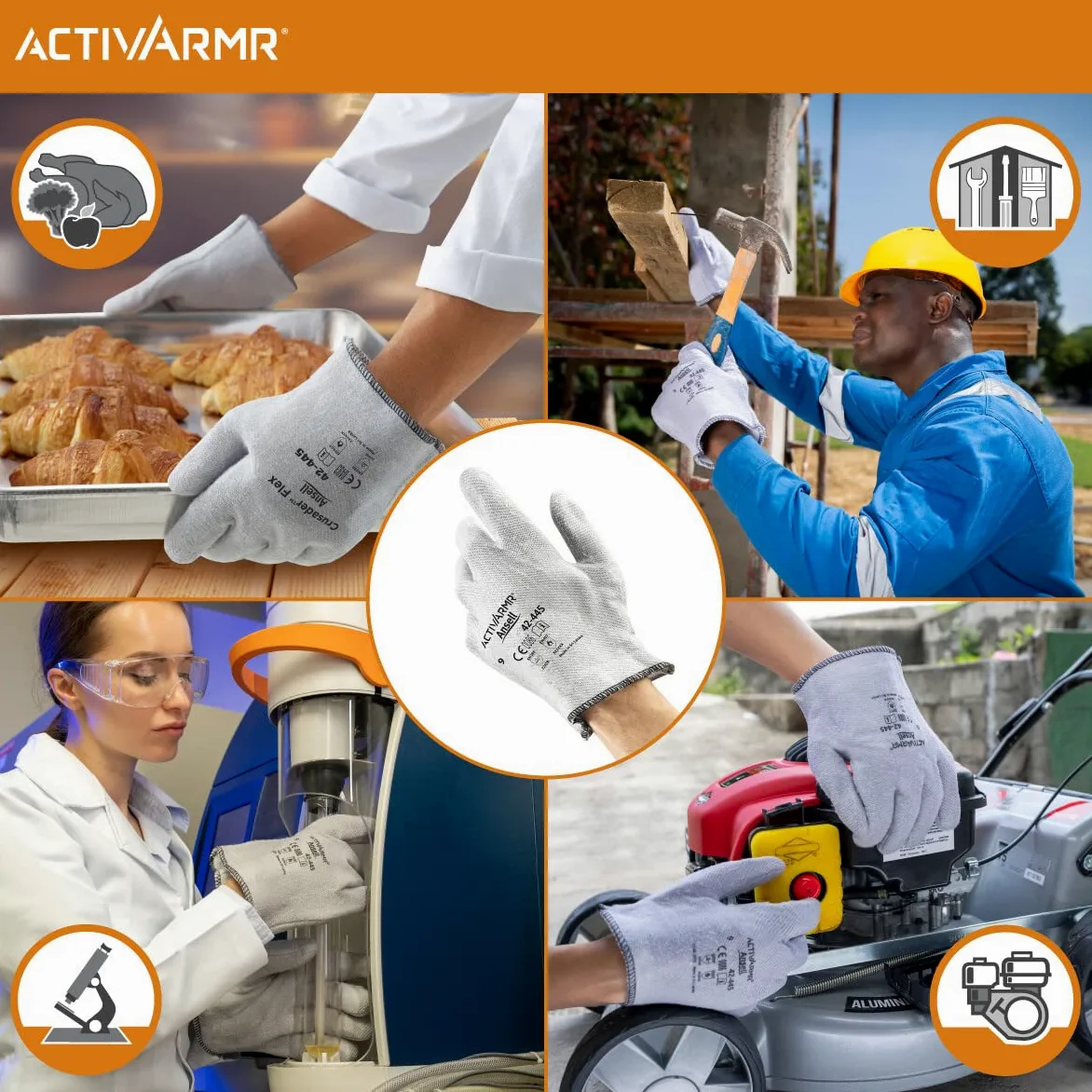 Ansell Activarmr 42-445 Rękawice robocze termisek termicznych, odporność na ciepło i ochrona przed leczeniem, rękawiczki obsługi, majsterkowanie, miejsce, rozmiar XL (12 par)