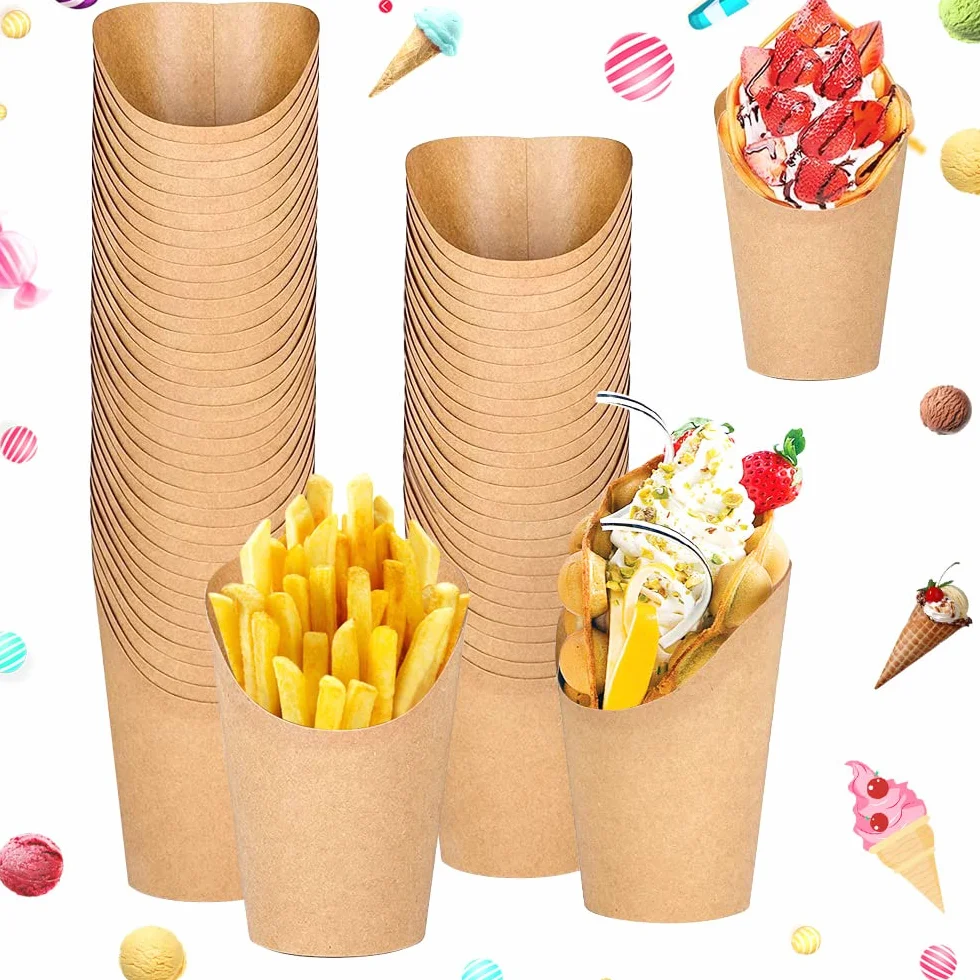 50 sztuk gofrownic Bubble w torebkach o pojemności 30 ml, kubków z papieru typu kraft, na frytki, do lodów, do gofrów