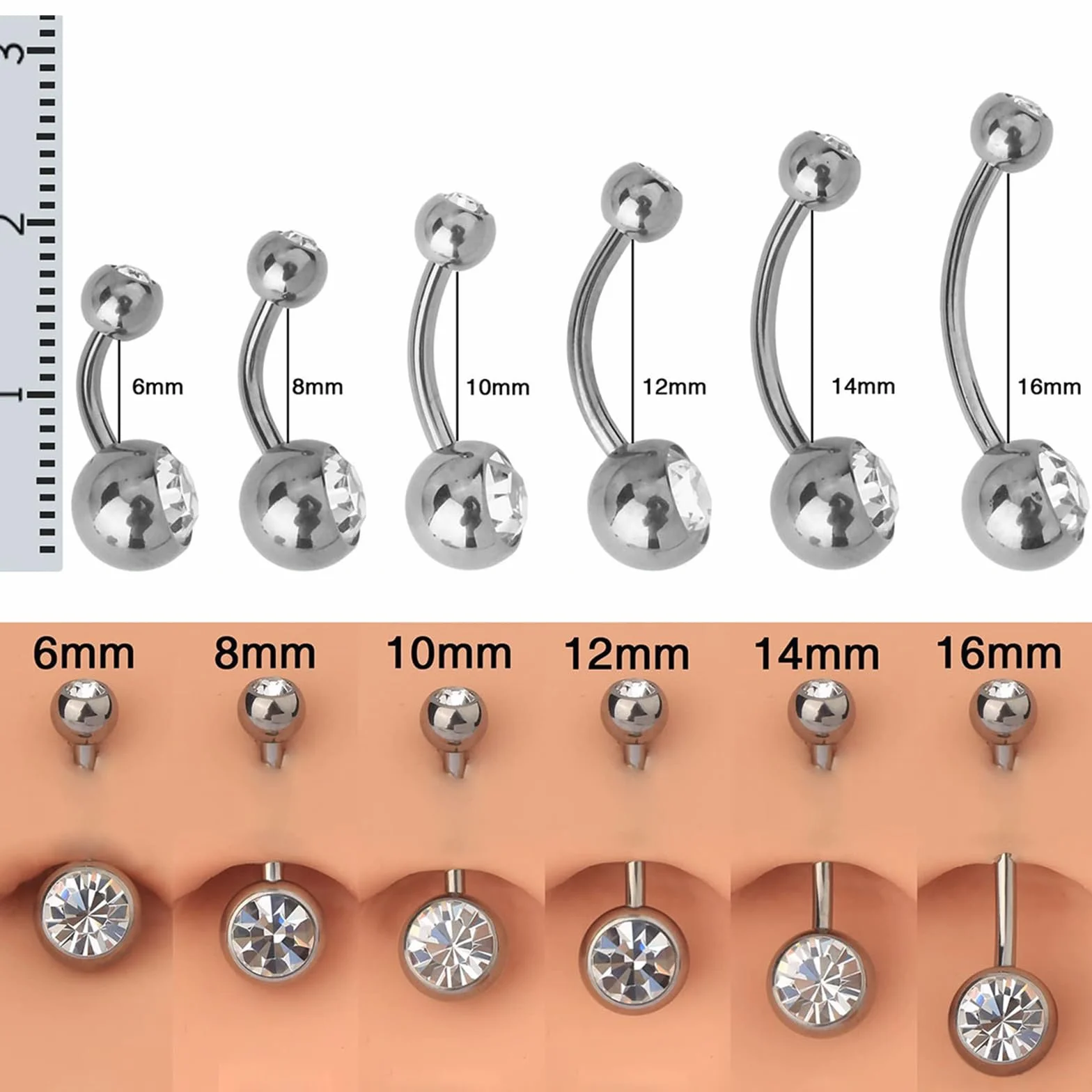 Tytanowy kolczyk do pępka srebrny 6 mm 8 mm 10 mm 12 mm 14 mm 16 mm długość pręcika kolczyk do pępka tytanowy dla kobiet 1 sztuka 14G Solid Titan kolczyk do pępka kolczyk Barbell różowy