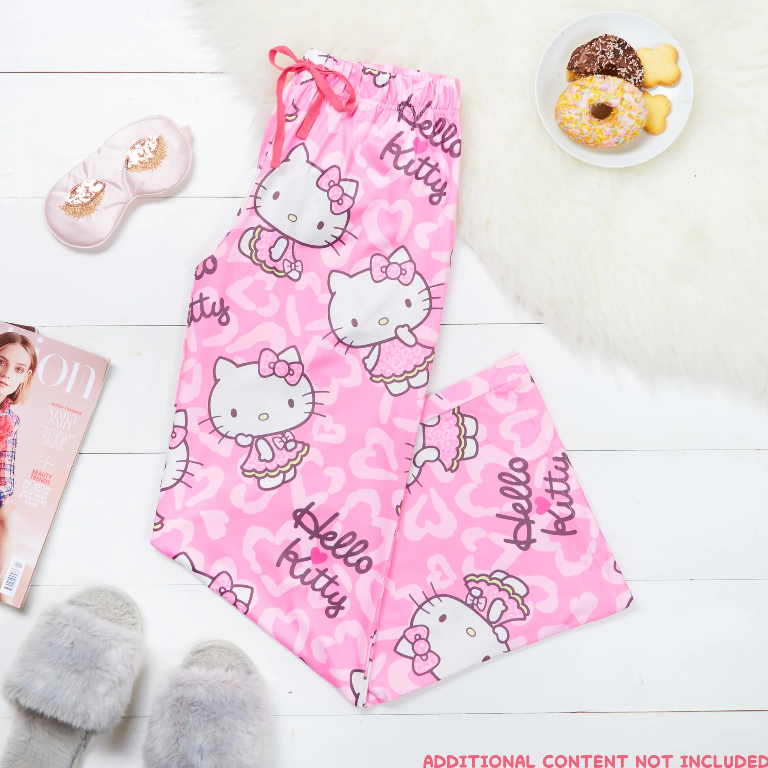 Hello Kitty Damskie spodnie piżamowe, wygodna elastyczna odzież wypoczynkowa, oddychające piżamy - prezenty dla kobiet (rozmiar M, różowy), różowy, M