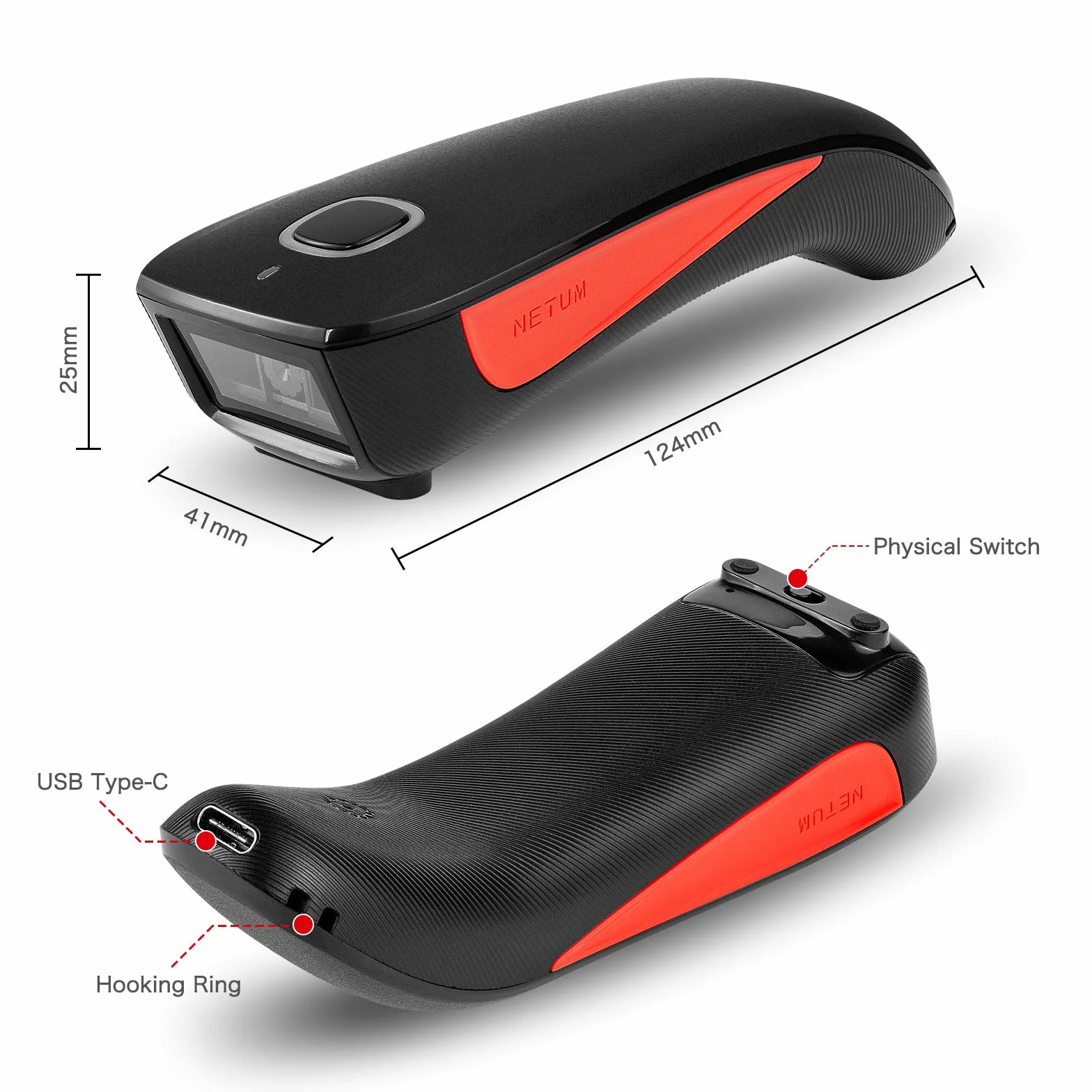 NETUM C990 Skaner kodów kreskowych Bluetooth 2D QR Bezprzewodowy kompatybilny, mały skaner kodów QR USB 1D 2D do inwentaryzacji, czytnik kodów kreskowych na tablet iPhone iPad Android iOS PC POS