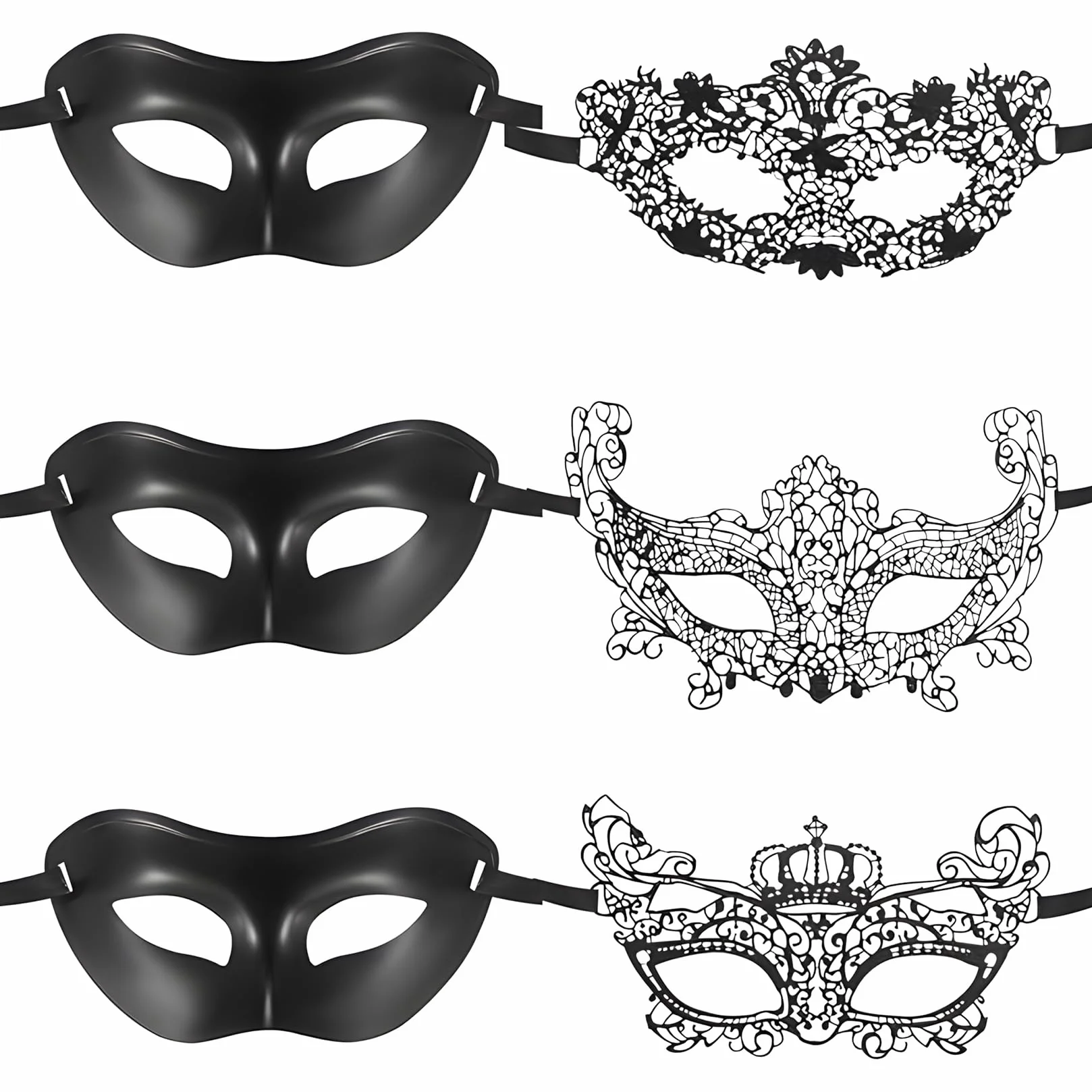 6 Sztukowe Maski Balu, Czarne Wenecjańskie Party Tkaniny, Damskie i Męskie Sexy Maski na Bal Maskowy, dla Kostiumowych Przyjęć