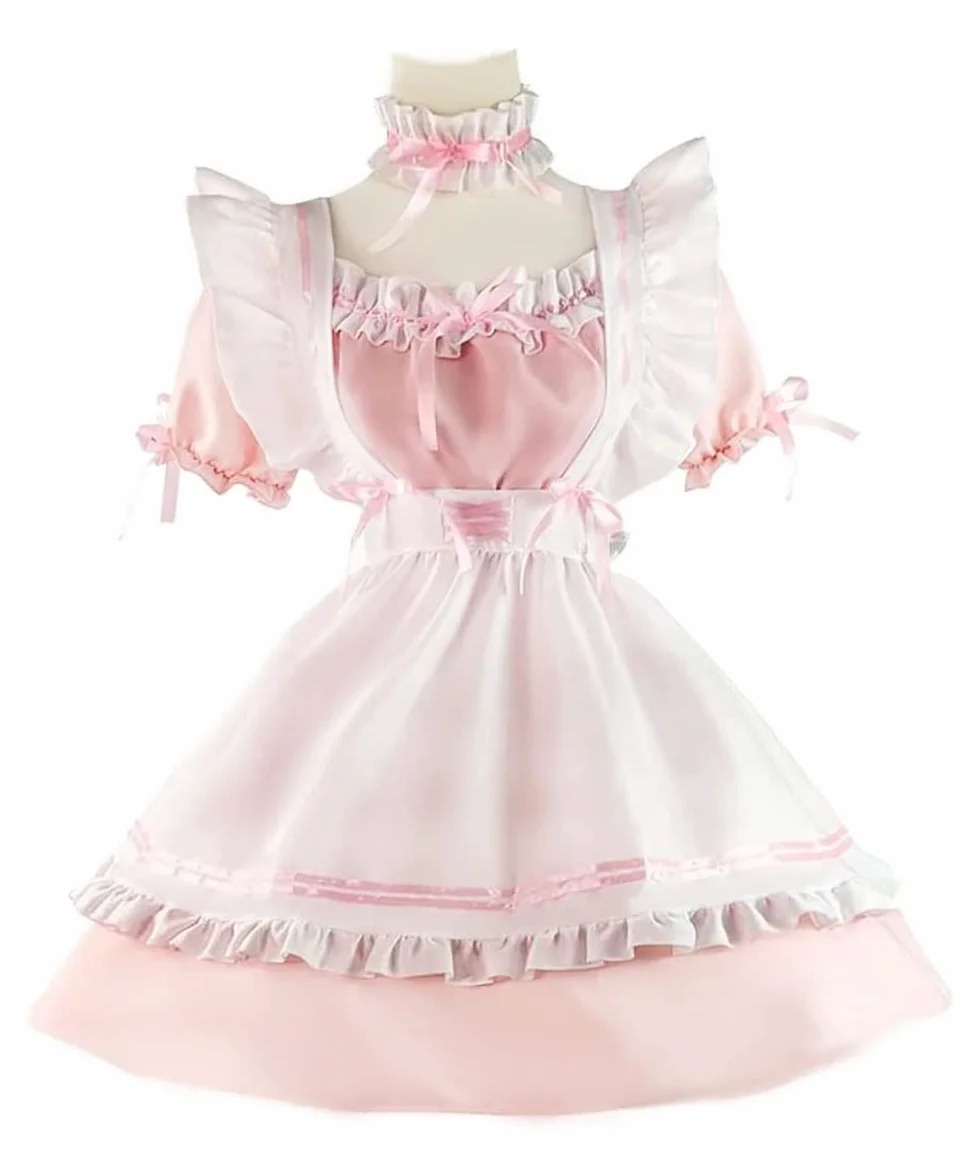 Anime French Maid Dress śliczna sukienka pokojówki Cosplay sukienka na Halloween, kostium pokojówki, zestaw, różowa, rozmiar L
