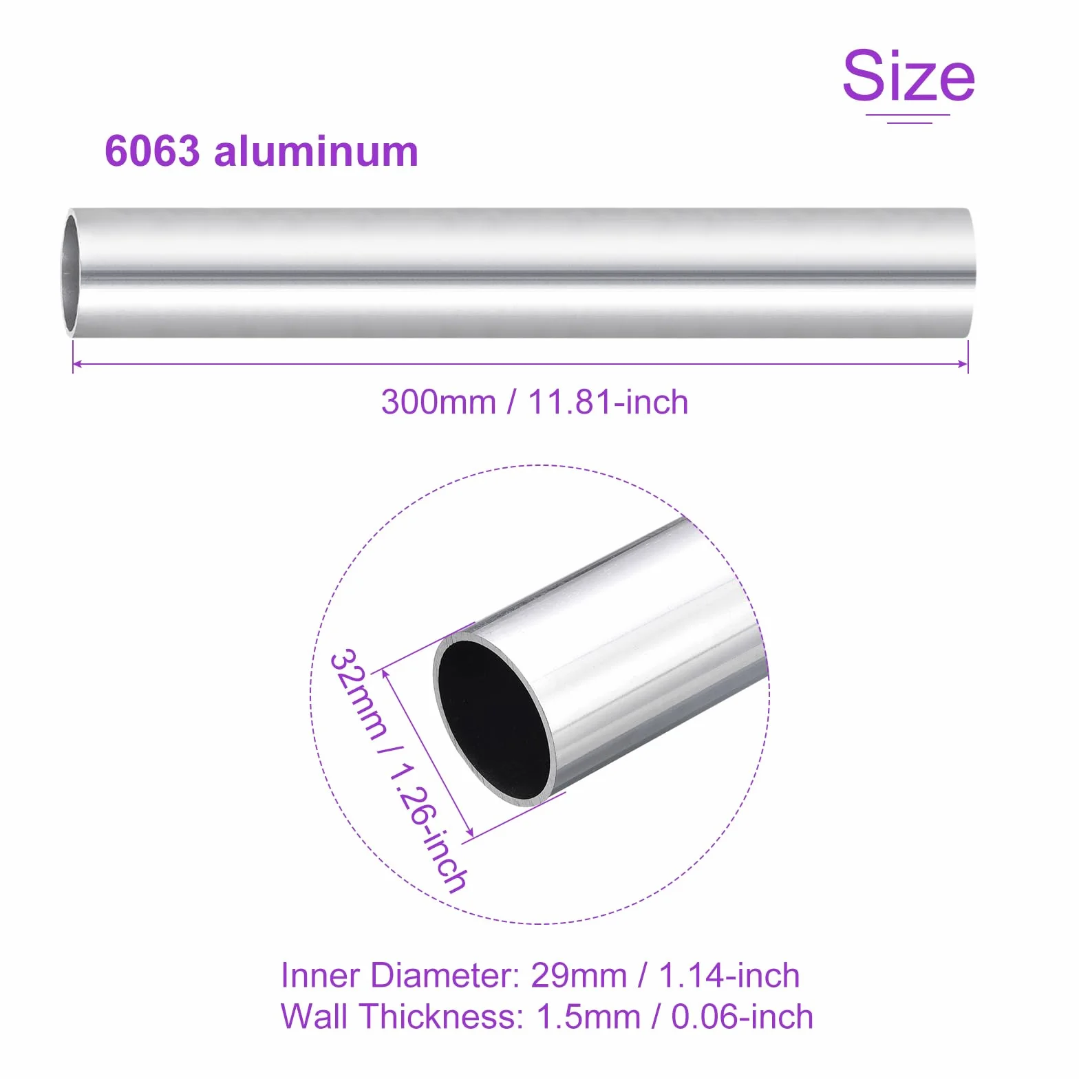 DMiotech (32 mm średnica zewnętrzna x 29 mm ID) 6063 aluminiowa okrągła rura o długości 300 mm przemysłowe metalowe rury do budowy ram maszyn projekty DIY