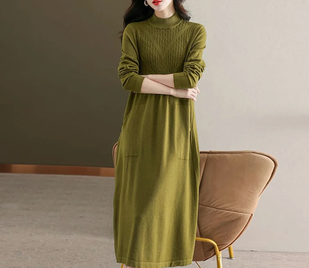 Oversize damskie sukienki dziewiarskie długi sweter na jesień zimę moda patchworkowy sweter ciepła sukienka