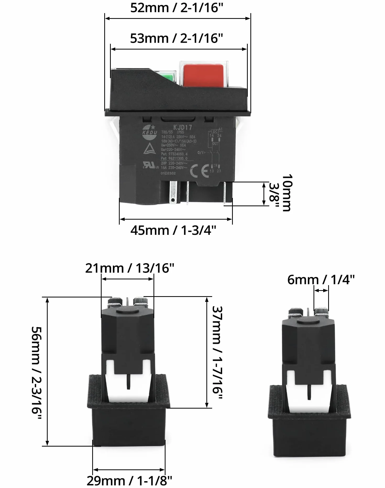 QWORK® 5 PIN KJD17 Przełącznik elektromagnetyczny, wyłącznik bezpieczeństwa, AC250V 16A