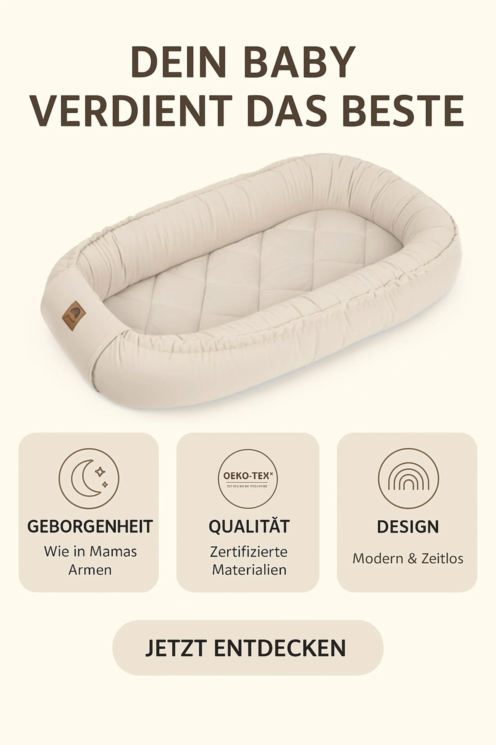 PIMKO Wielofunkcyjne dwustronne gniazdo dla niemowląt, kokon do przytulania dla niemowląk, kokon antyalergiczny dla noworodków 55 x 90 cm Velvet - Beżowy z klapą