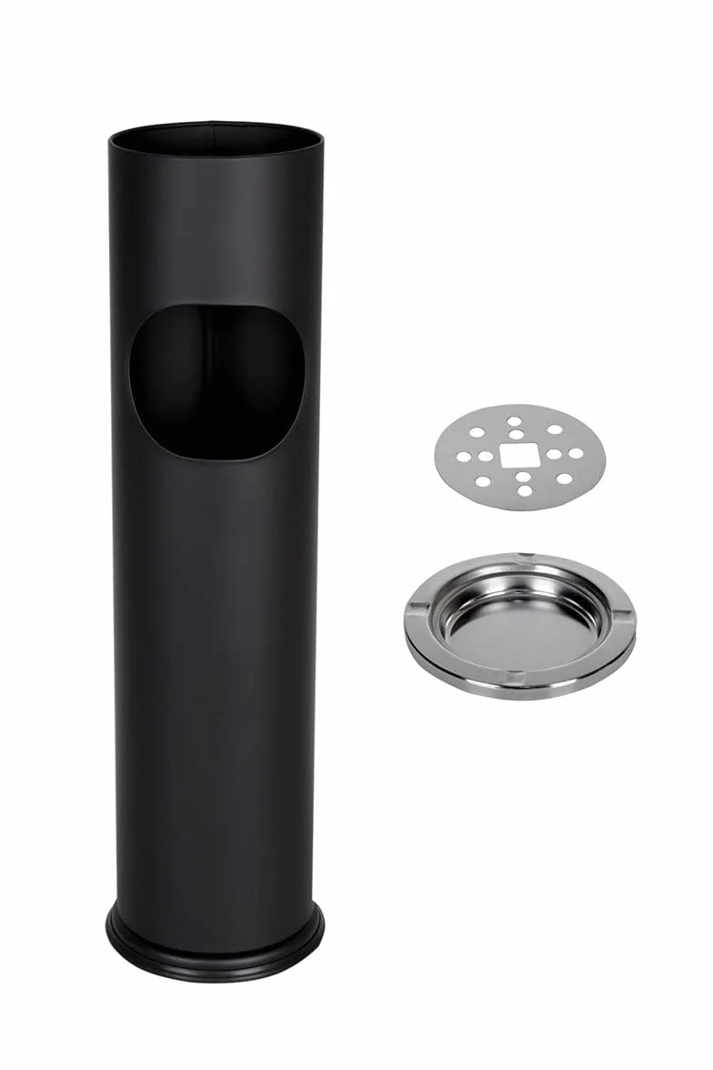 METLEX, Wolnostojąca popielniczka z koszem na śmieci (Black Chrome Steel) MX9158