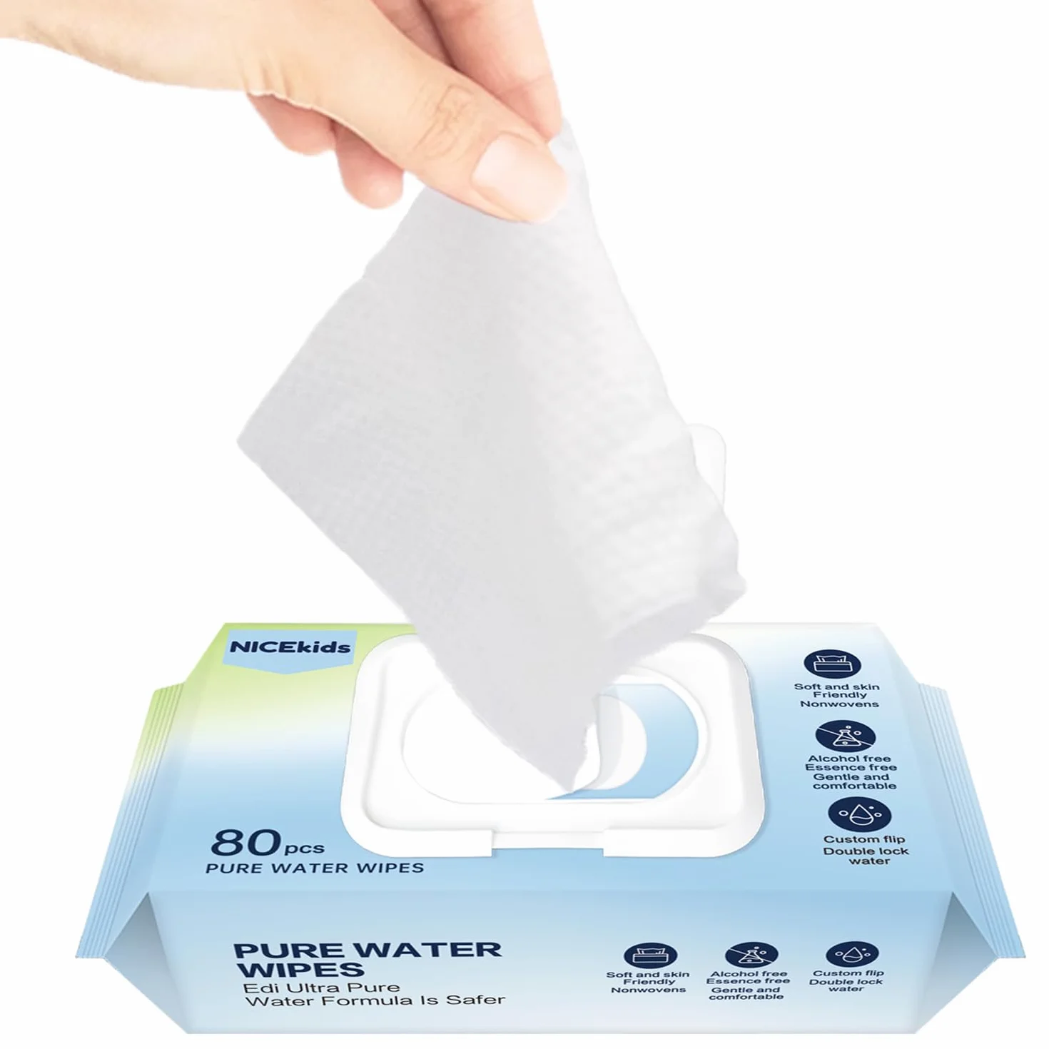 NICEkids Chusteczki Nawilżane Pure Water Wipes | Chusteczki Nawilżane dla Niemowląt, Delikatne Oczyszczanie dla Wrażliwej Skóry, Wielofunkcyjne Chusteczki do Czyszczenia 99,9% Woda (12x80 szt)
