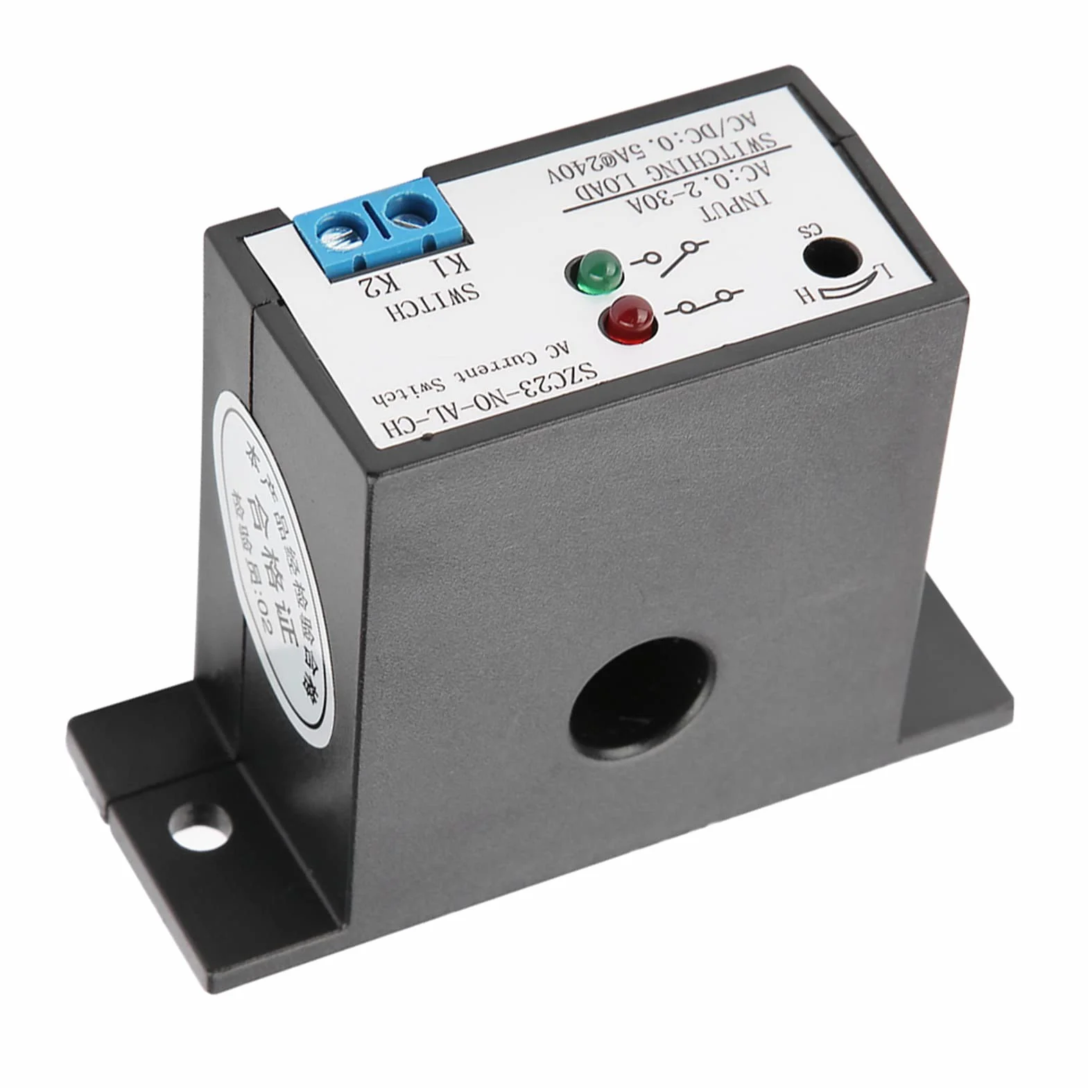 Current Sensing Switch, Normally Open Sensing Control Switch Adjustable AC 0.2-30A SZC23-NO-AL-CH IP30 Waterproof