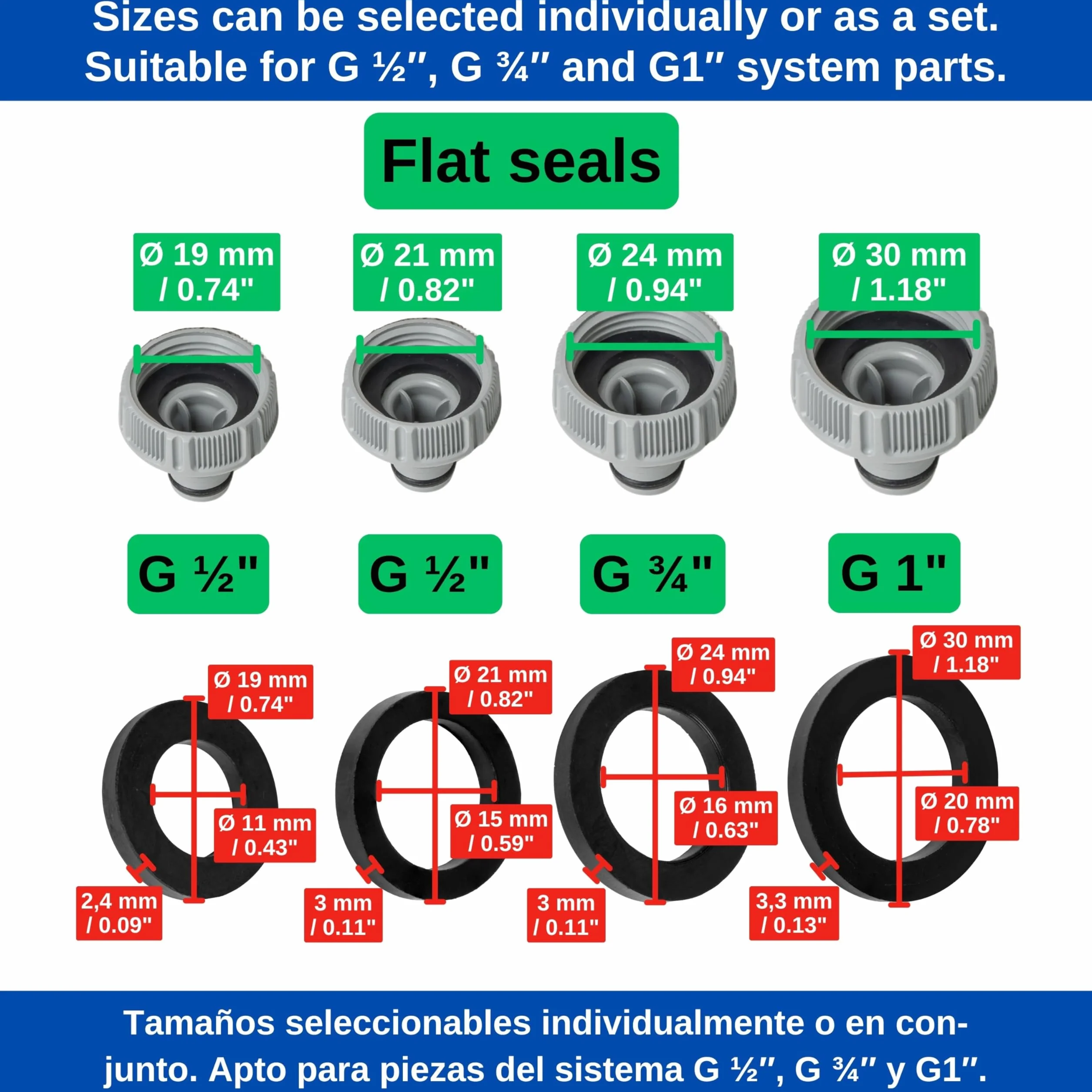 Zestaw uszczelek zamiennych, 24 sztuki, do G 1/2 cala części systemowych, kompatybilny z łącznikami kranowymi Gardena 21 mm, 18240, 18220, 15273, z silikonu, Ø 16 x 11 o-ringów i 19 x 11 mm uszczelek