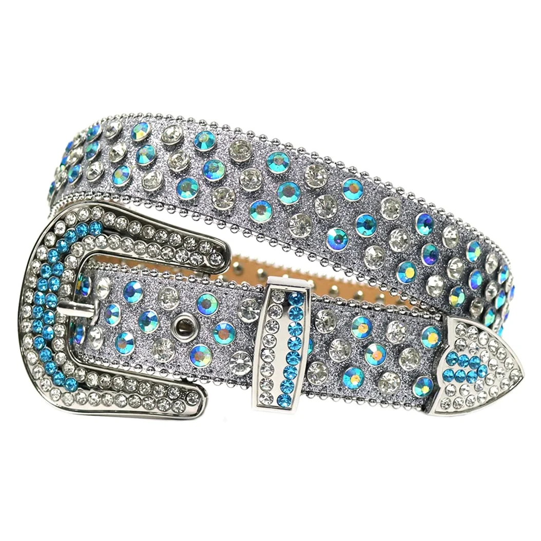 Moda Western Bling kryształ górski pasek kolorowy diament luksusowy sznurek z ćwiekami pasek damski męski do dżinsów szary niebieski 122 cm