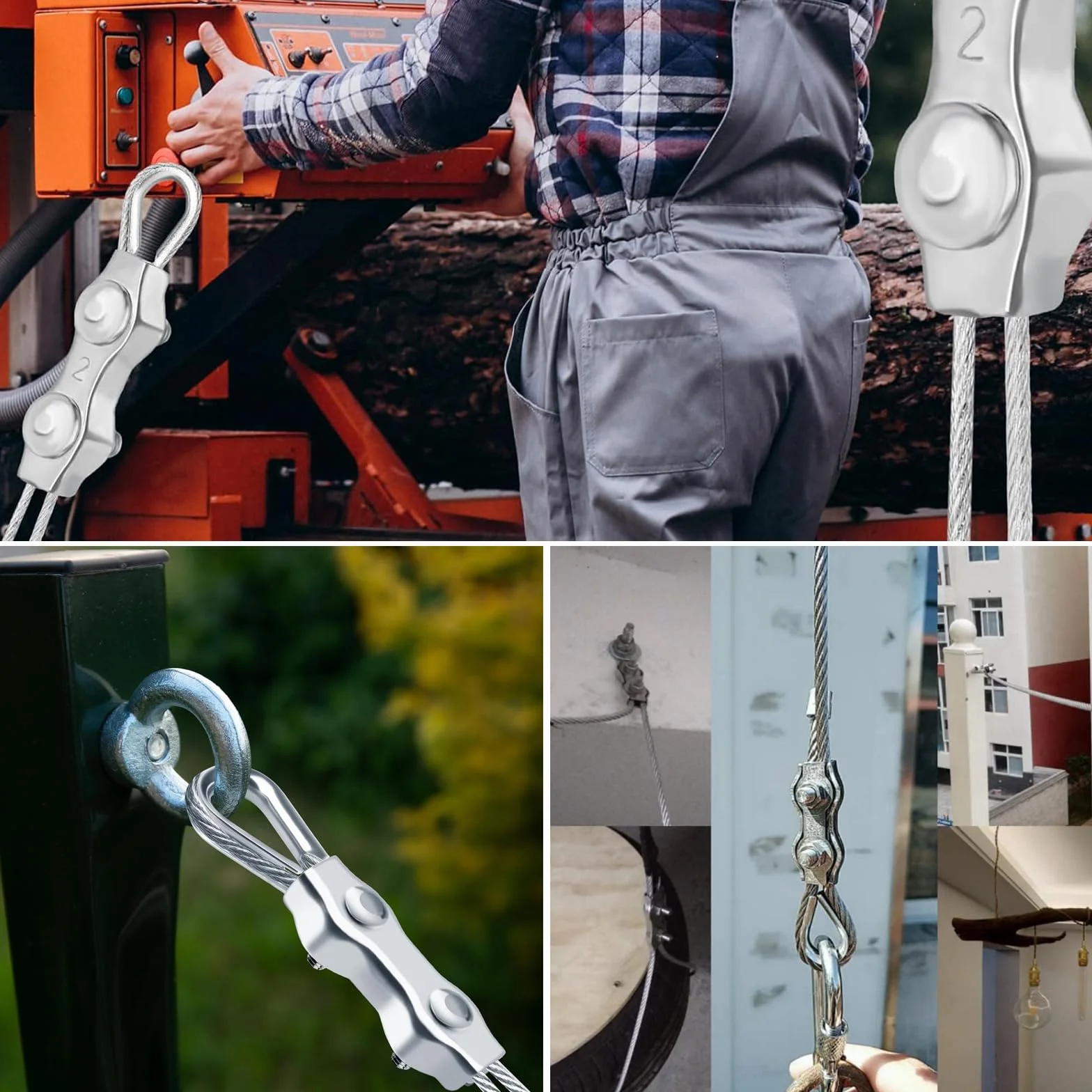 24 sztuki zacisków linowych M2, stal nierdzewna 304, zacisk linowy z 12 zaciskami linowymi 2 mm i 12 kauszykami linowymi 2 mm, zacisk duplex, łącznik, linka druciana, klipsy do napinaczy do bielizny