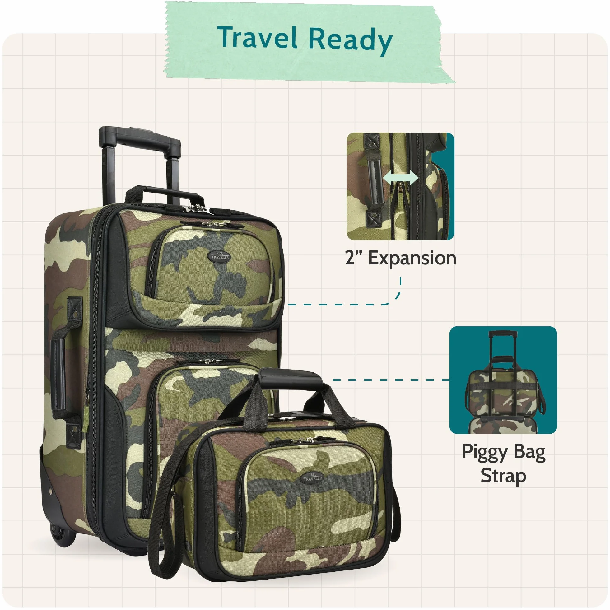 U.S. Traveler Rio lekka walizka podręczna na kółkach 50 cm Kamuflaż