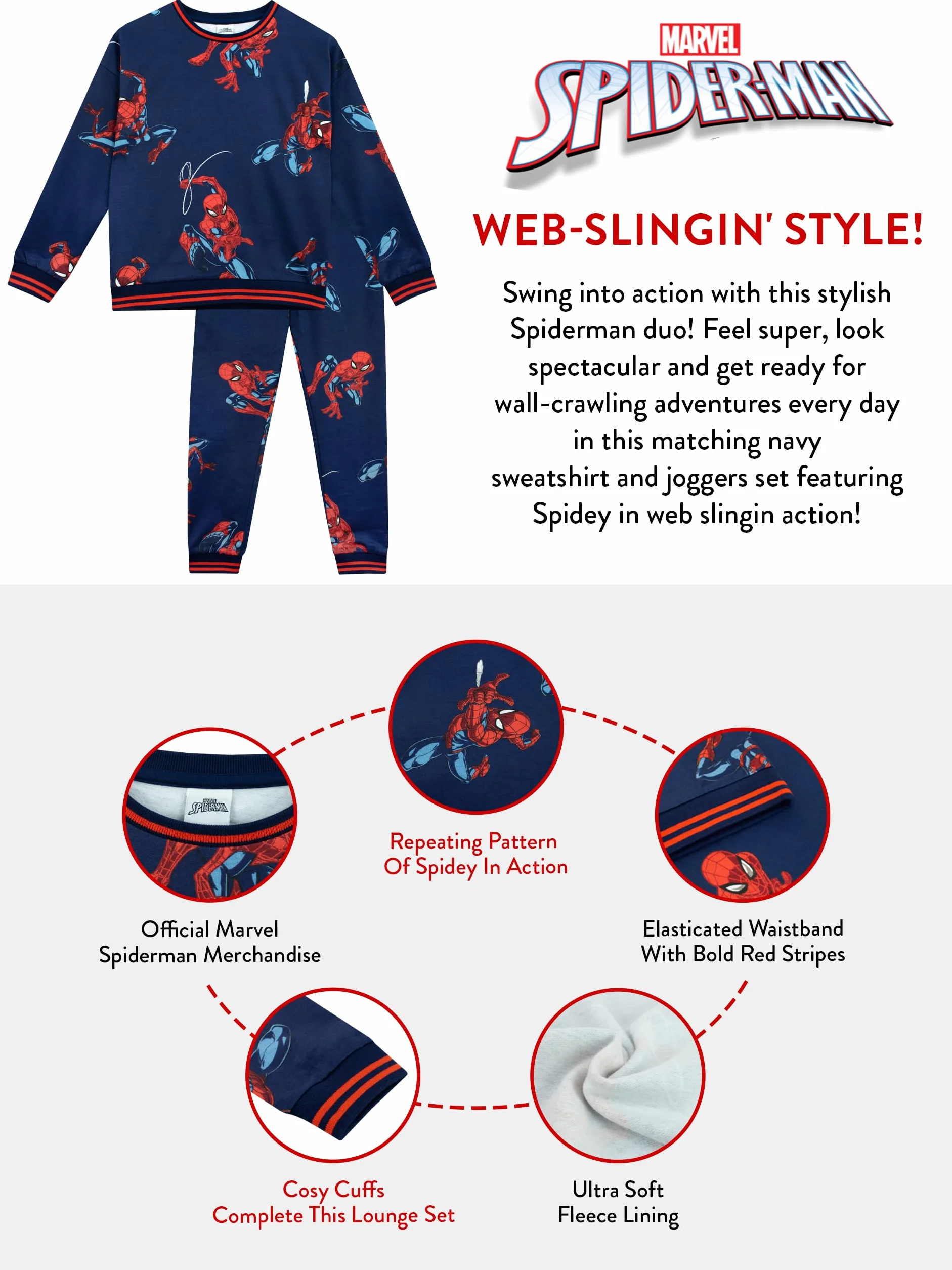 Komplet Spiderman od Marvel dla Chłopców | Bluza i Dresowe Spodnie dla Chłopców | Dres Spiderman dla Dzieci | Rozmiary od 2 do 12 lat | Oficjalna Odzież z Spidermanem