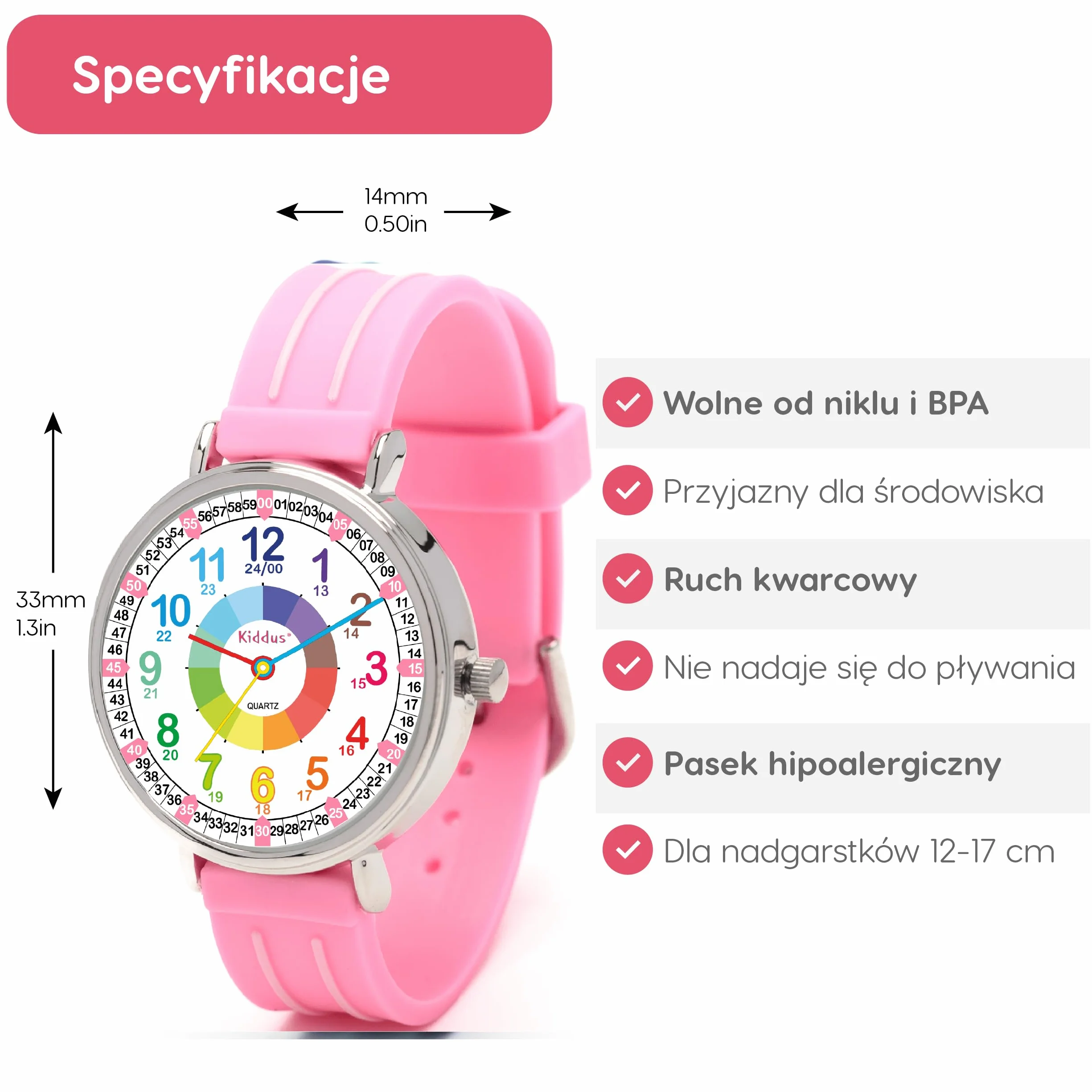 Kiddus Analogowy zegarek edukacyjny dla chłopca, dziewczynki. Naucz się czytać zegar dzięki naszemu łatwemu systemowi Time Teacher, ćwiczenia w zestawie. Zaprojektowany w Barcelonie, ciągnąć