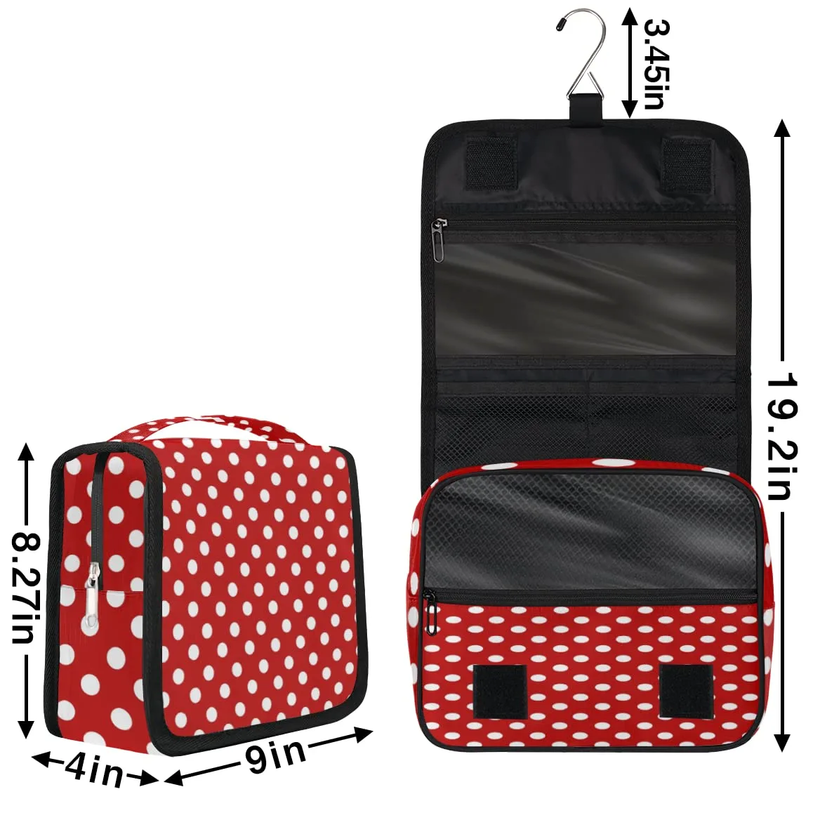 Polka Dots czerwona podróżna kosmetyczka w kropki torba do mycia torebka uniseks wiszące przybory toaletowe organizer na kosmetyki, wielobarwny, Jeden rozmiar