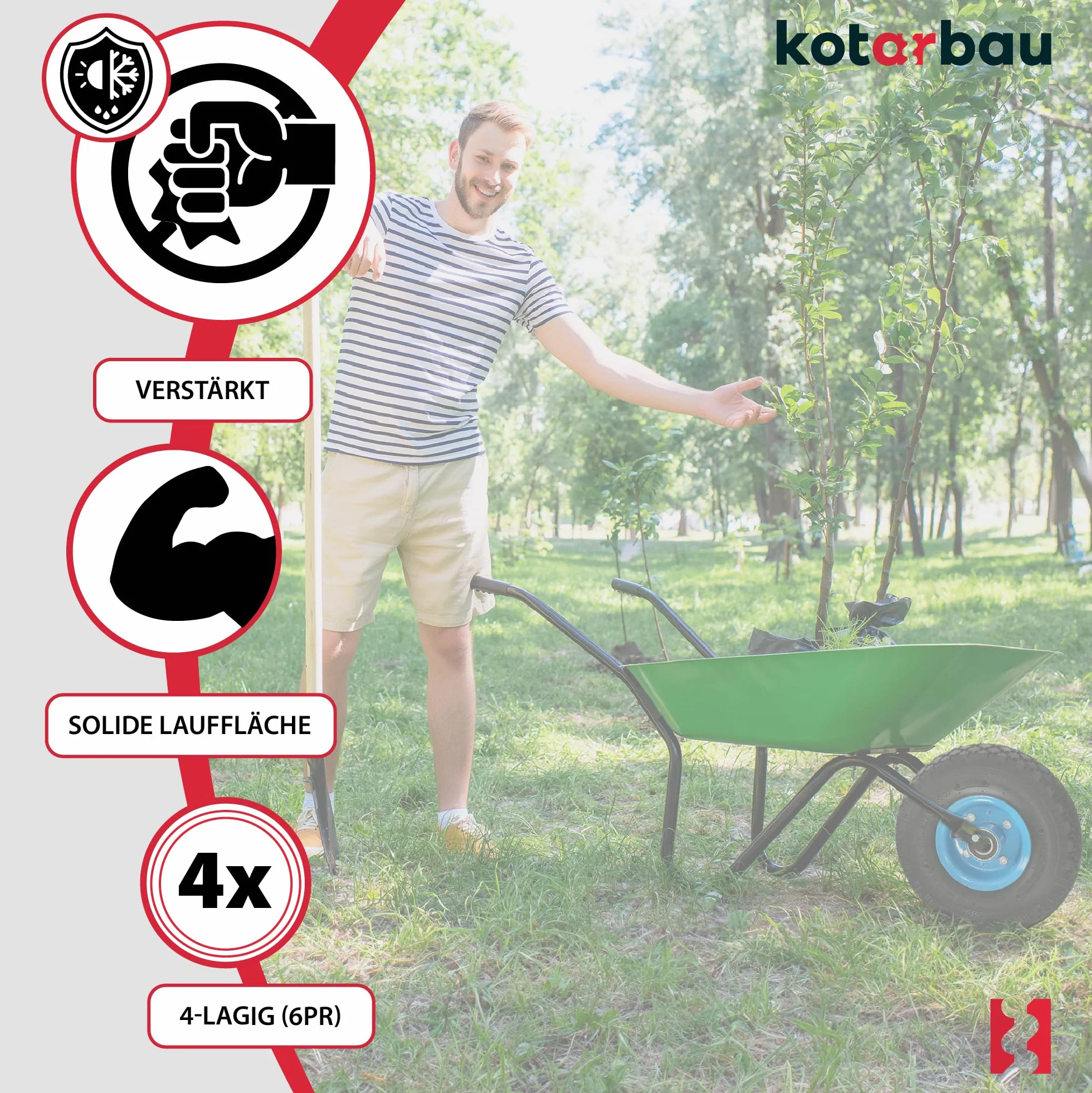 KOTARBAU® Zestaw 2 kół do wózka transportowego, koła do wózka transportowego z pełnymi oponami gumowymi 260 x 85 mm 3.00-4, wzmocnione, 4PR, koła kompletne, opony do wózka transportowego, koła