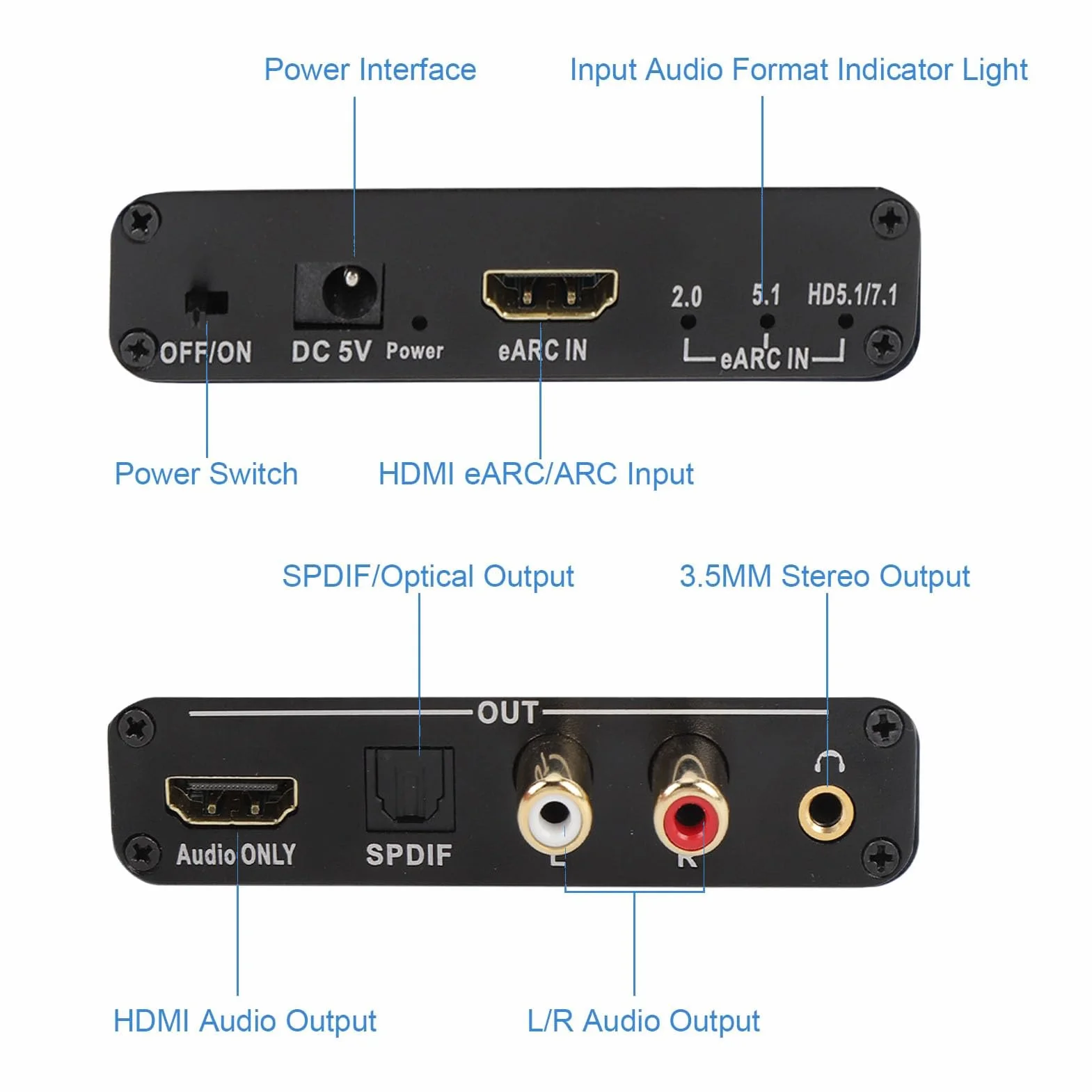Earc Audio Extractor, 192 KHz Earc Audio Converter do HDMI Optical/SPDIF L/R 3,5 Mm Aux Sound Extractor, HDMI EARC/ARC do Optycznego Adaptera Audio dla Wzmacniacza Głośników HDTV