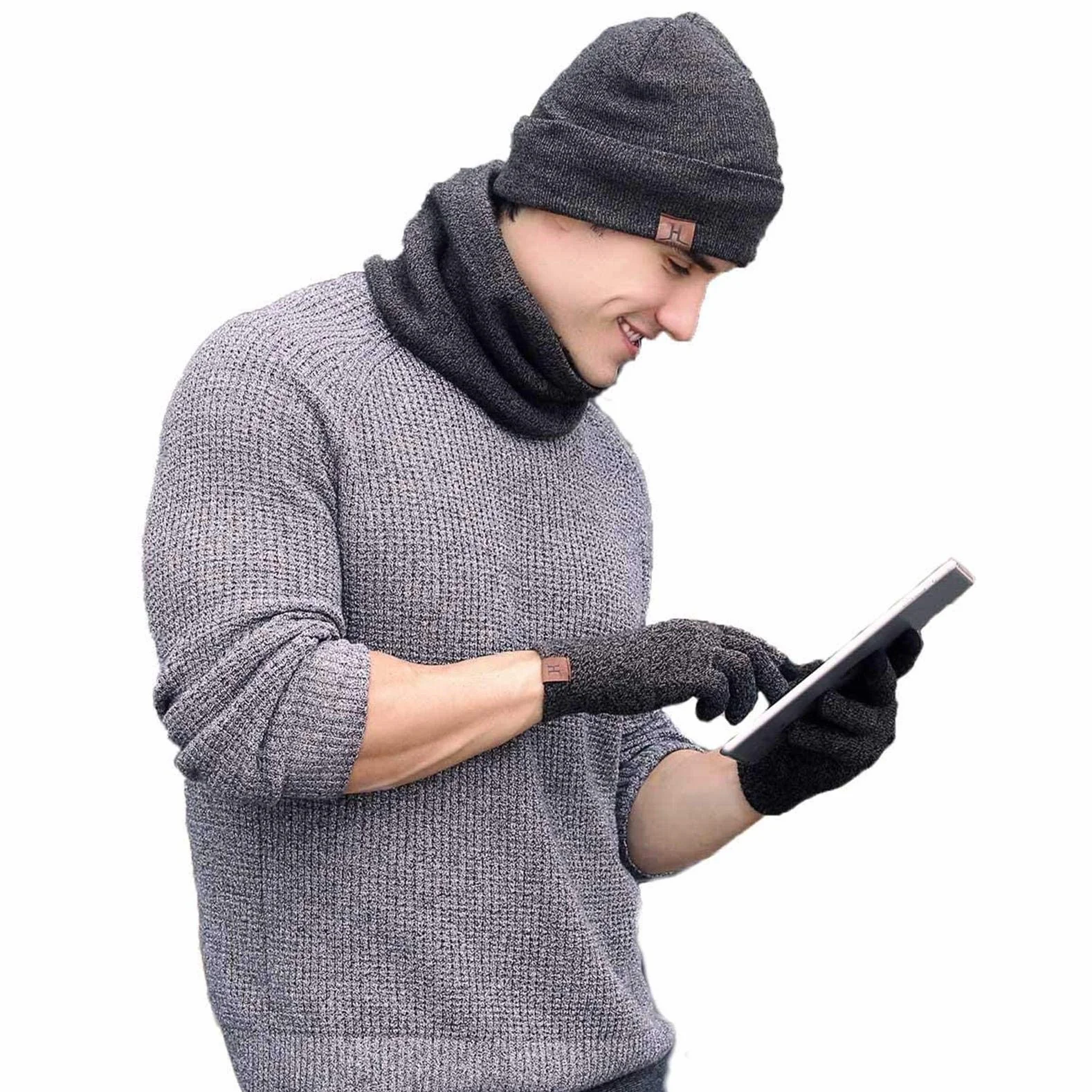 Unisex mężczyźni kobiety zima ciepła dzianinowa szydełkowa czapka beanie nieskończoność szalik rękawiczki do ekranów dotykowych zestawy gruby ocieplacz na szyję luźna czapka z czaszką sporty na