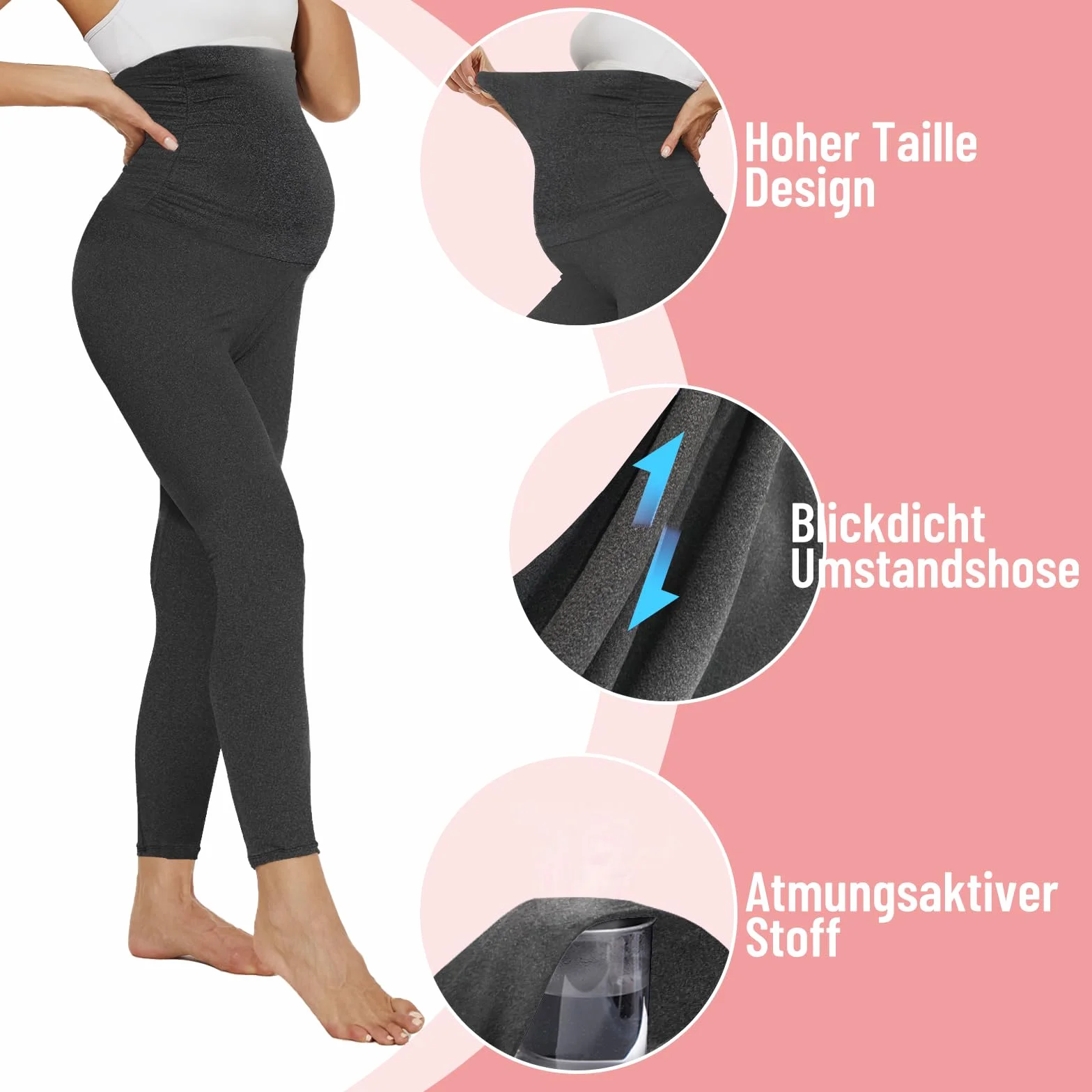 AMIYOYO Damskie legginsy ciążowe z wysokim stanem, legginsy ciążowe nieprzezroczyste, spodnie ciążowe, spodnie rekreacyjne, rozciągliwe, odzież ciążowa dla kobiet w ciąży, długie, ciemnoszary, XXL