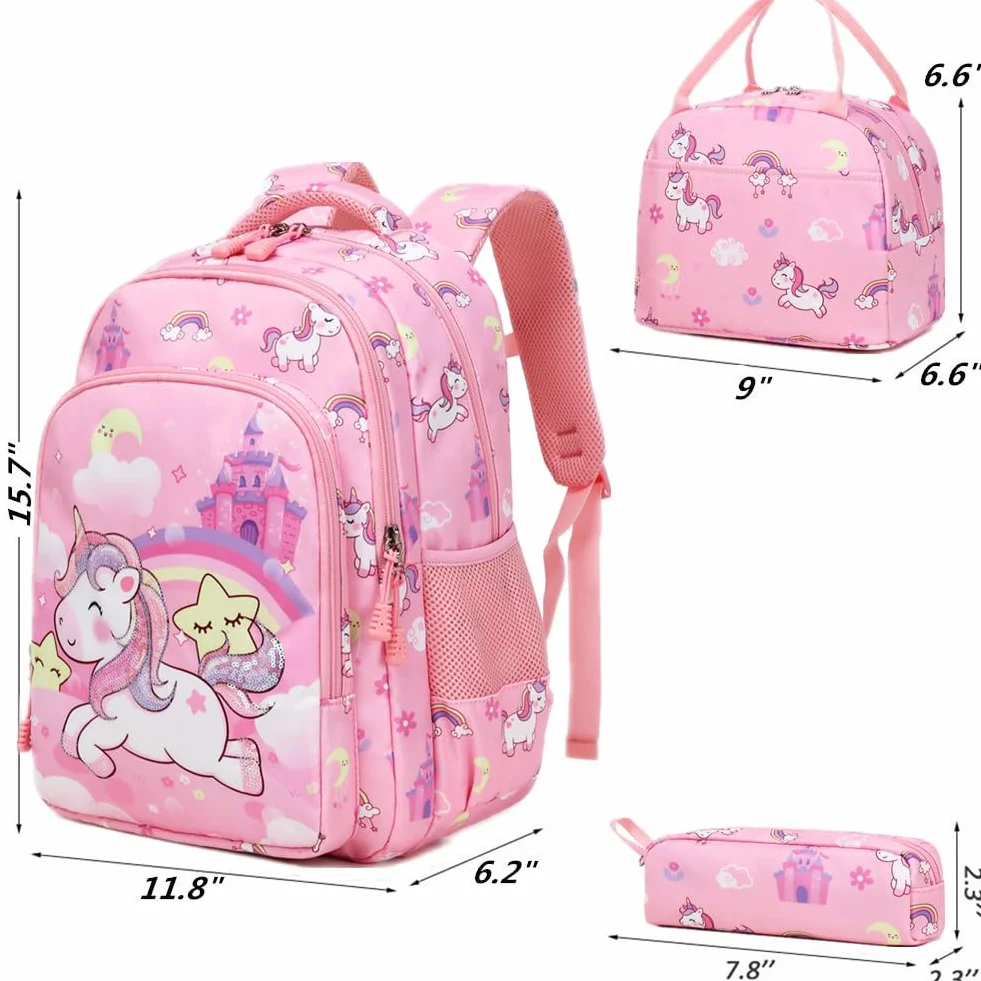 Jumpopack Plecak szkolny dla dziewcząt, dla nastolatków, dziewcząt, tornister, zestaw dla dzieci, tęczowy różowy, Plecak dziecięcy
