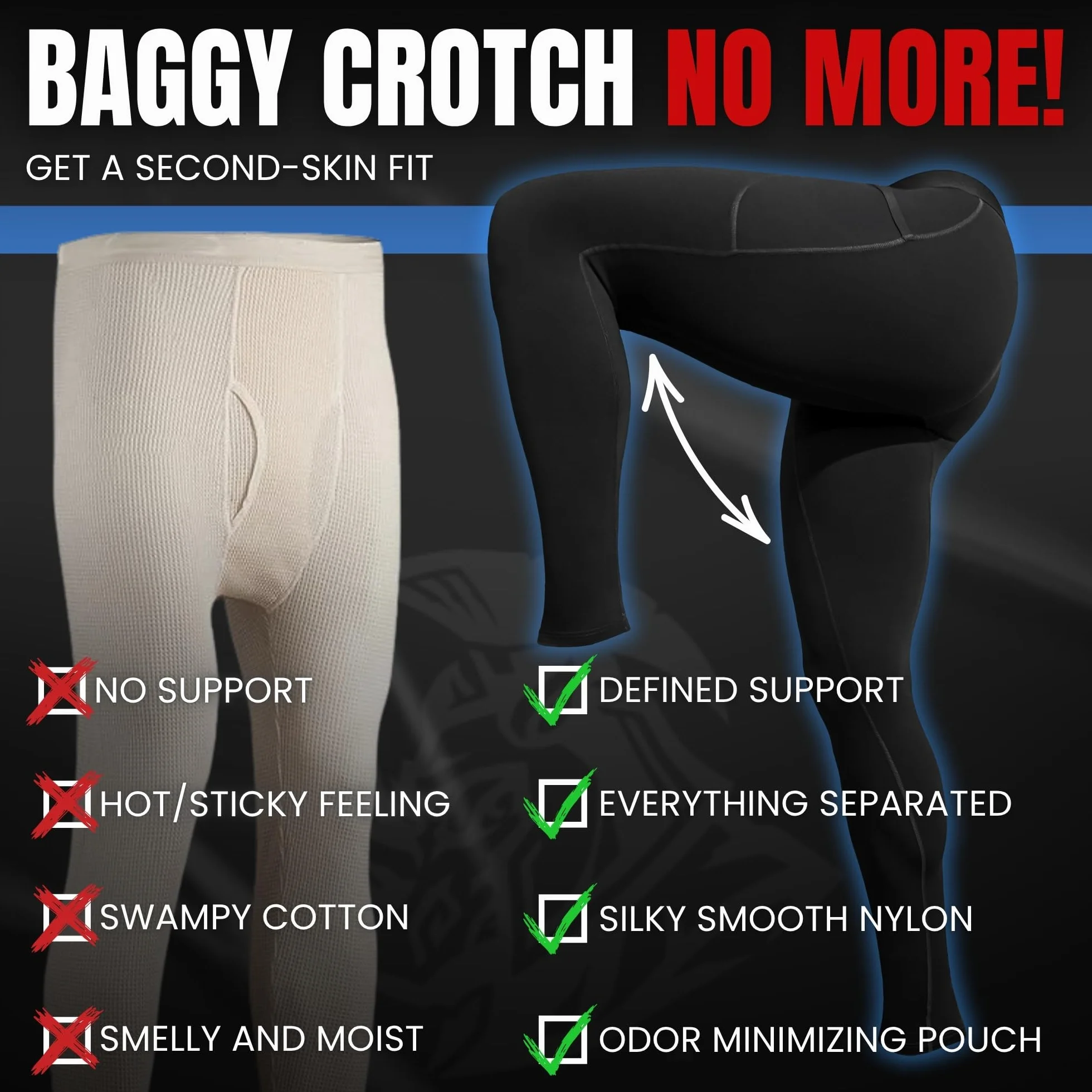 Real Men ABCD Pouch Spodnie kompresyjne, 1, 2 i 3 sztuki, męskie legginsy, spodnie do jogi, rajstopy, warstwa bazowa dla mężczyzn na zimną pogodę