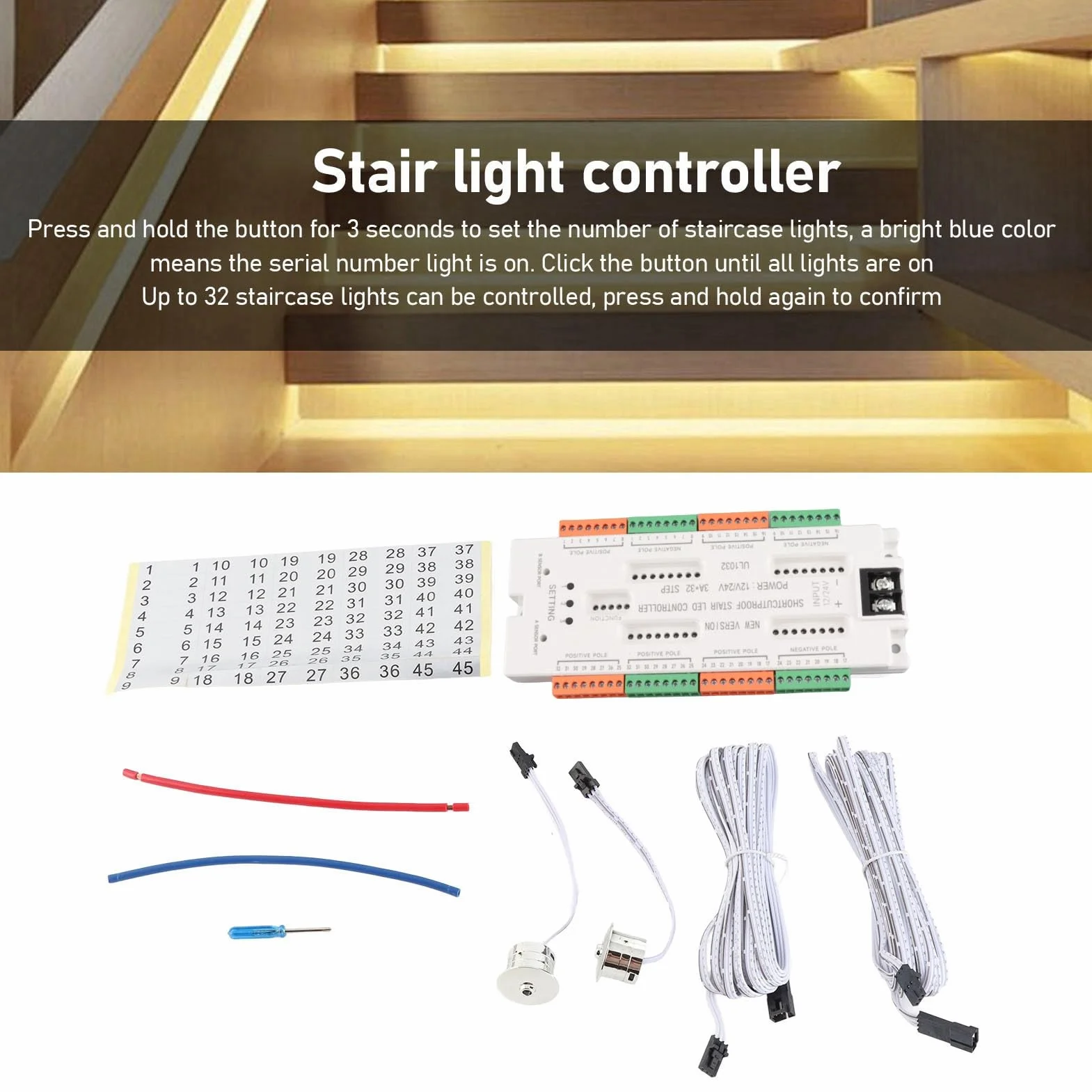 Keenso Czujnik Ruchu Schodowa -Kontroler Safe DC12V 24V Wejście do Handlowego do Domu ABS Materiał ABS