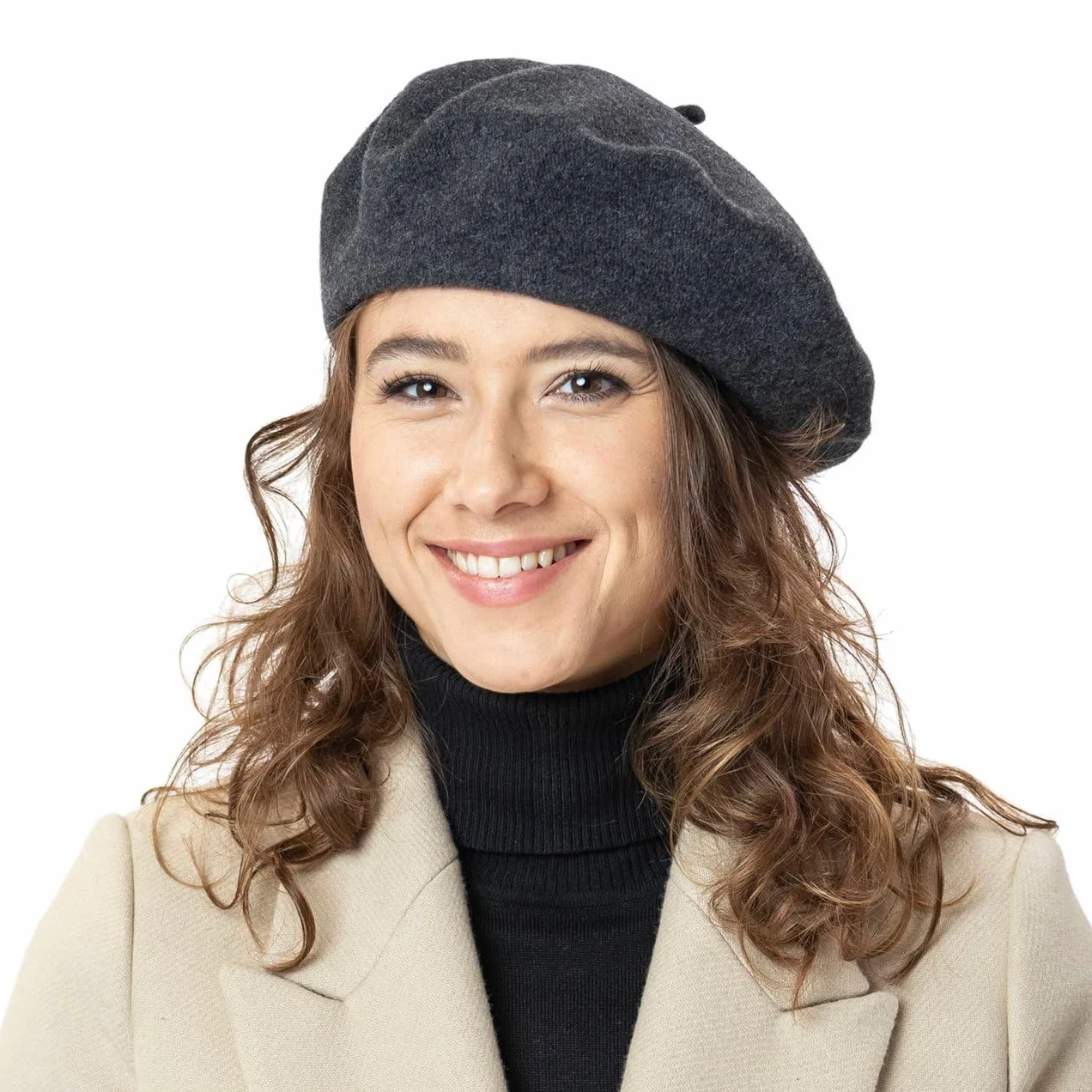 Seeberger Beret Baskijski Damski z Owczej Welny Zimowy