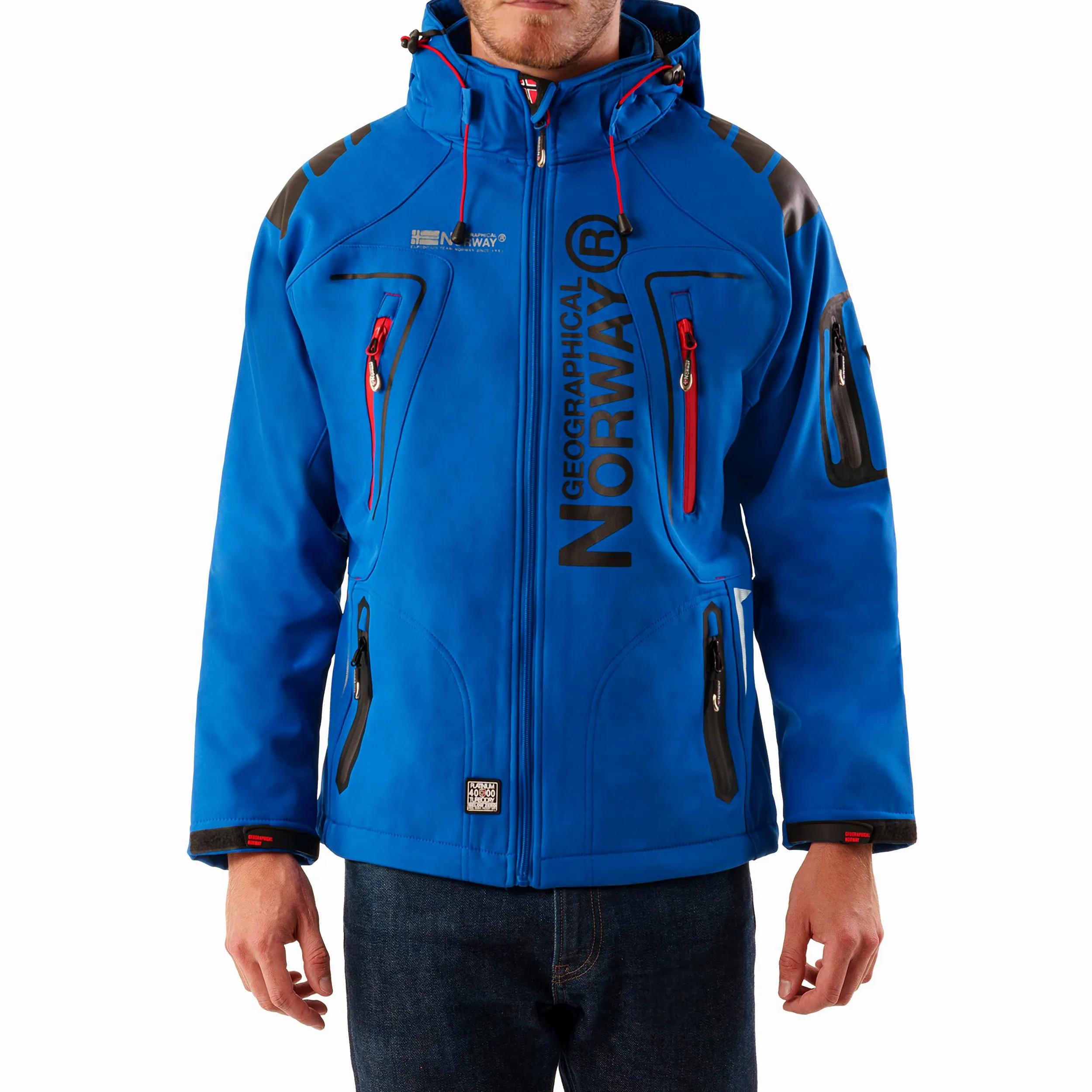 Geographical Norway Męska kurtka softshellowa, funkcyjna, outdoorowa, wodoodporna, w zestawie z beanie urbandreamz, Royal Tn, S