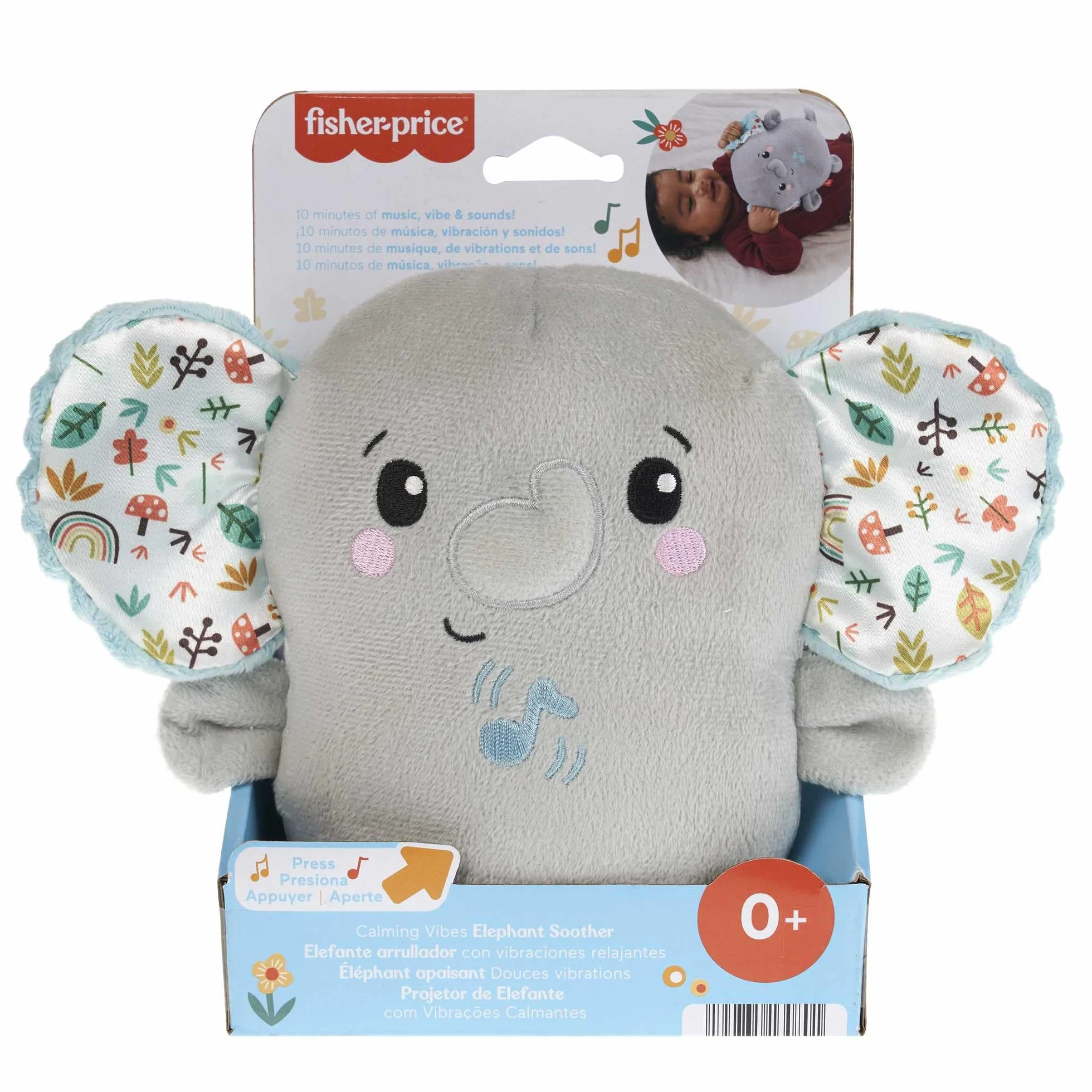 Fisher-Price Słonik Uspokajacz Muzyka i wibracje, przenośny uspokajacz z muzyką i wibracjami dla noworodków i niemowląt, HML65