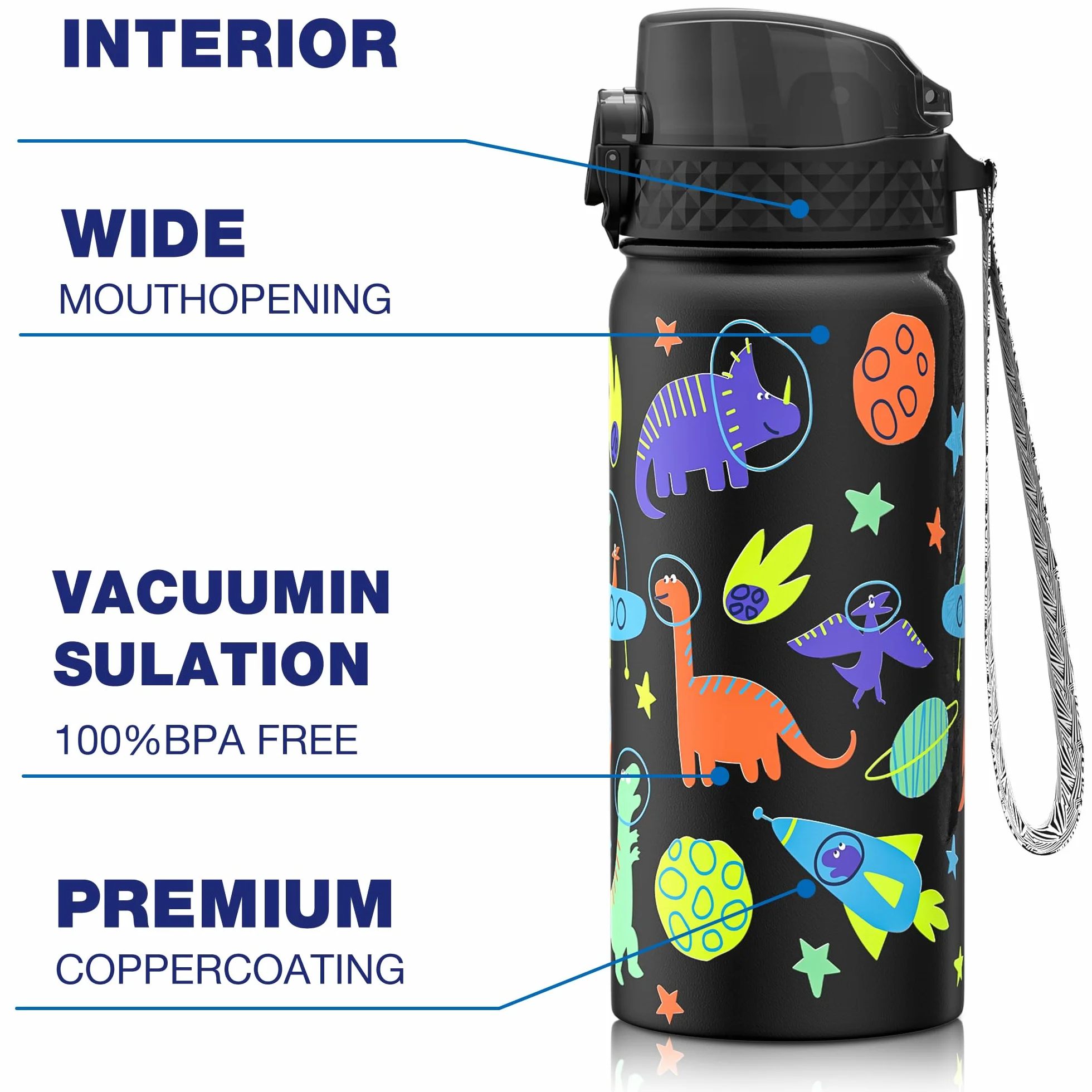 Goppus 550 ml/18 oz Izolowana butelka na napoje dla dzieci ze słomką z podwójnymi ściankami ze stali nierdzewnej, mała szczelna metalowa izolowana próżniowo butelka na napoje Butelka dla małych