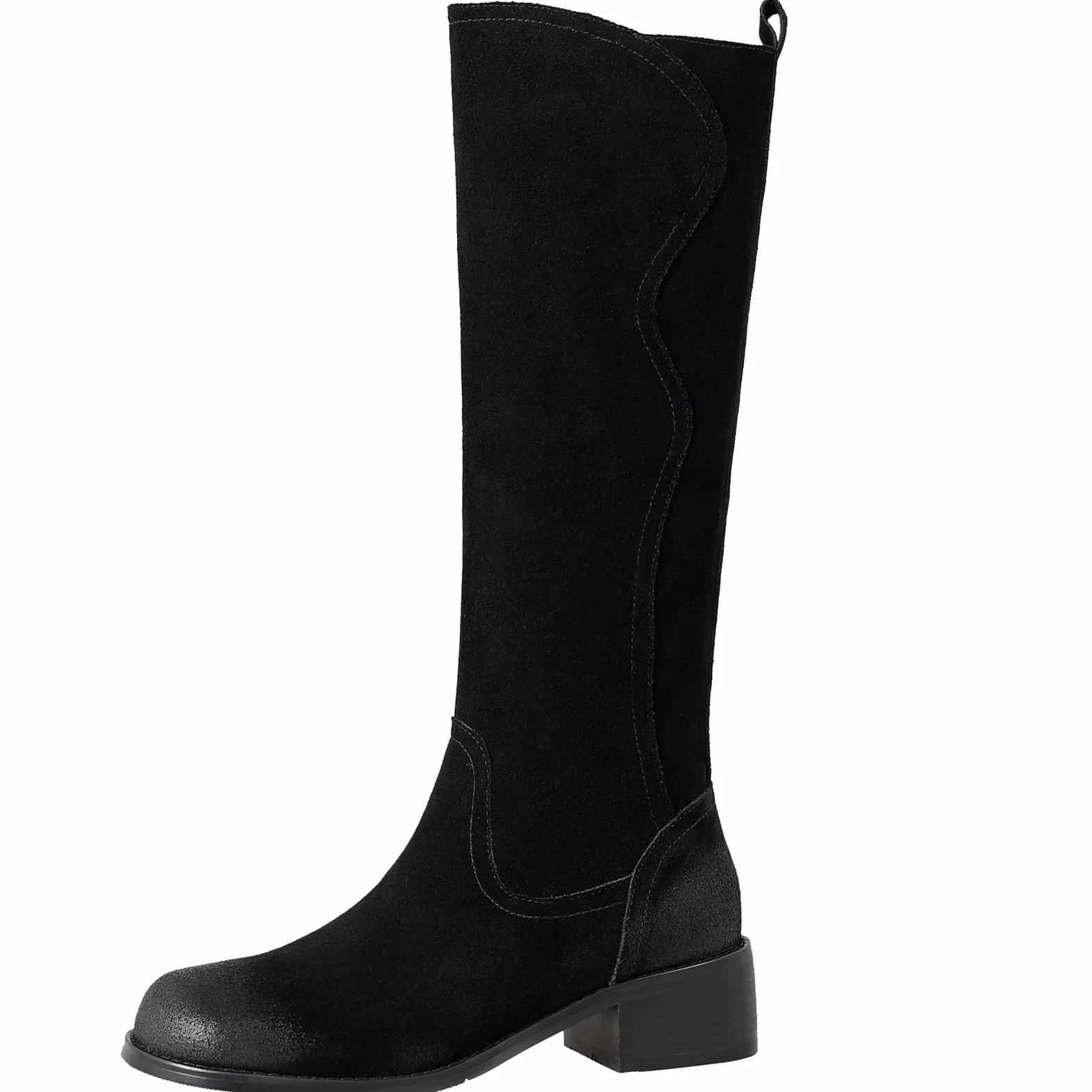 Damskie podkolanówki typu slip-on nubukowe z okrągłym noskiem i grubymi obcasami