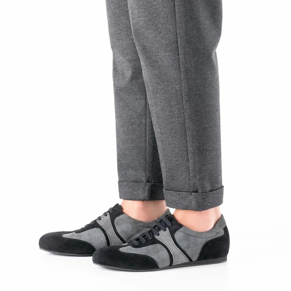Werner Kern Męskie buty do tańca Parma 28065 - skóra welurowa czarne/szare - obcas klinowy 1,5 cm - podeszwa z zamszu - Made in Italy
