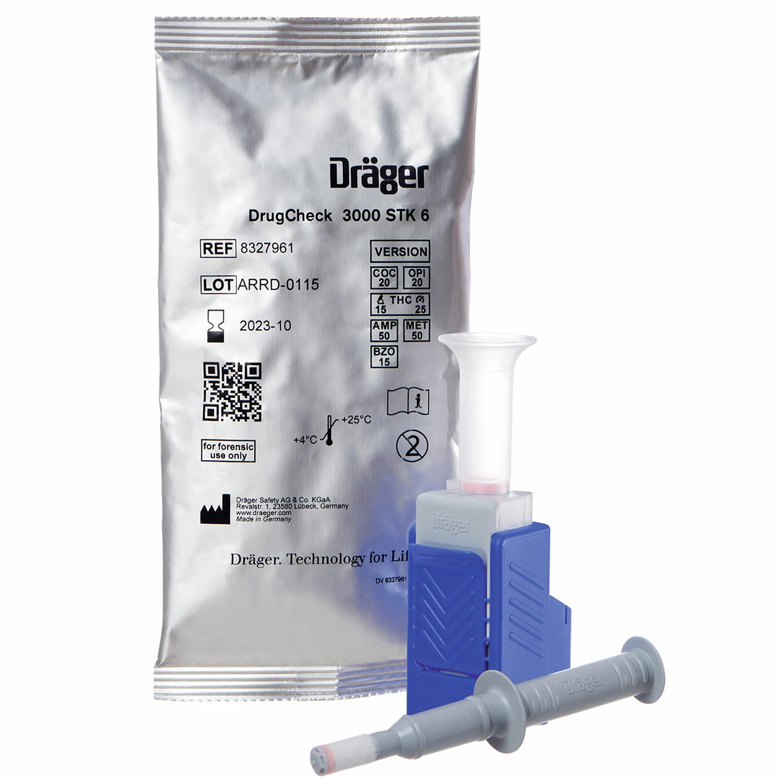Dräger DrugCheck 3000 zestawów do testowania leków jako test na obecność śliny – wykrywa THC (konopie indyjskie), metamfetaminę, amfetaminę, benzodiazepinę, kokainę i opiaty – używane przez