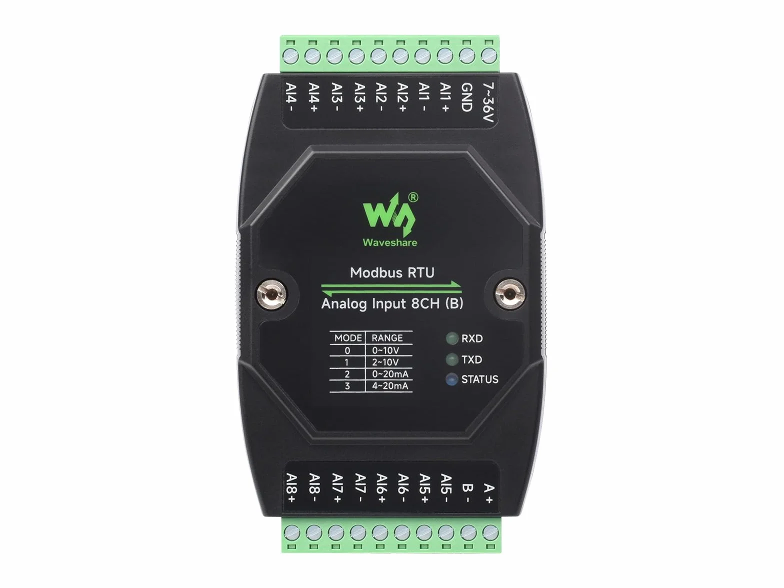 Waveshare Przemysłowy analogowy moduł akwizycji 8-Ch, 12-bitowy, wysoka precyzja, obsługuje akwizycję napięcia i prądu, zasilacz szerokiego napięcia DC 7 ~ 36 V, 8-kanałowy tryb napięcia, 0 ~ 10 V