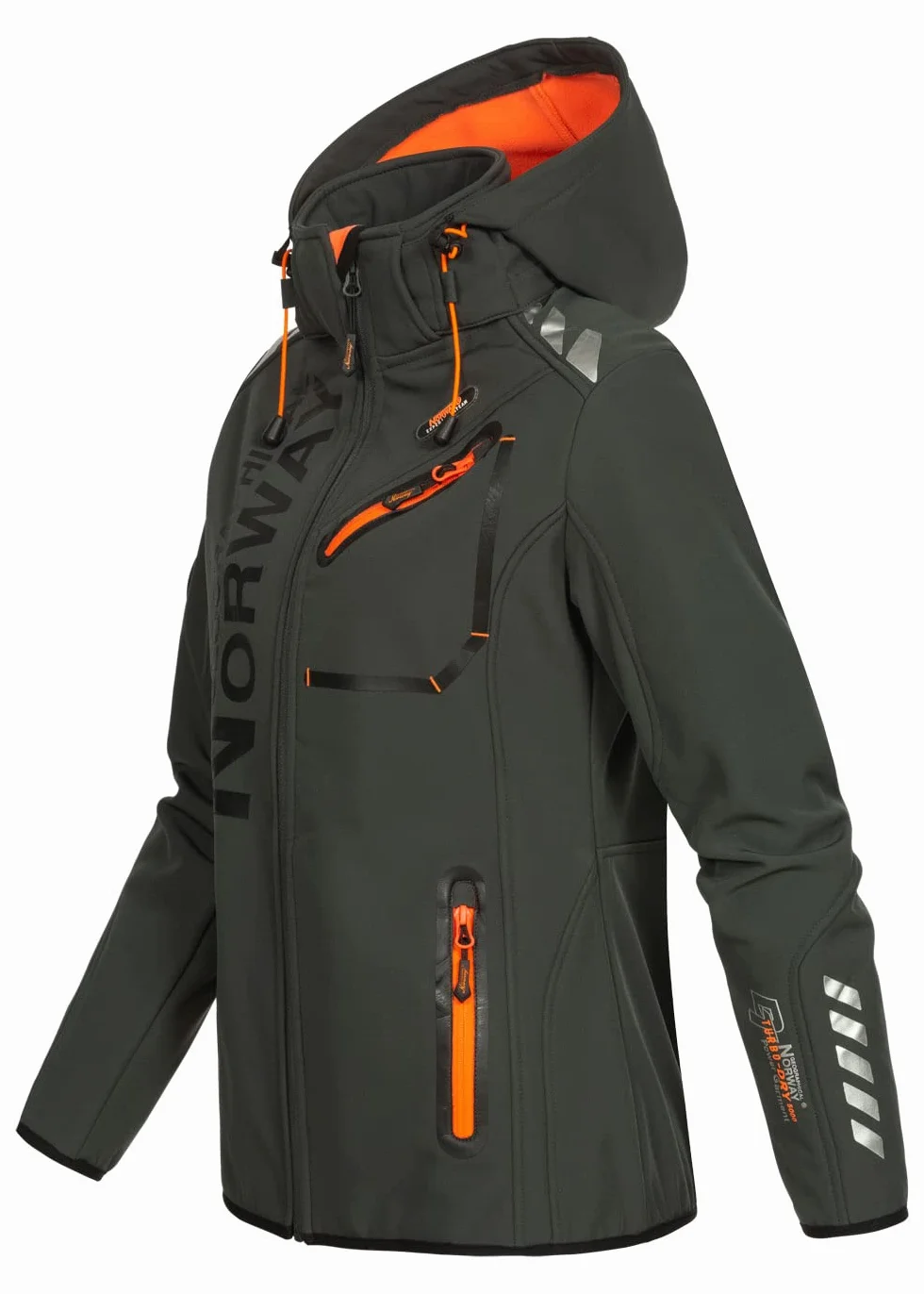 Geographical Norway REINE Lady - Damska kurtka softshellowa, odporna i wodoodporna kurtka wiatrowa - kurtka outdoorowa z kapturem