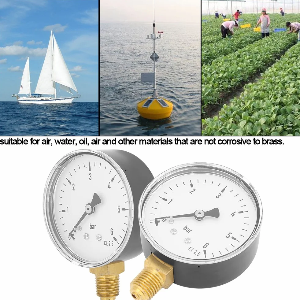 Air Pressure Hydraulic 1/4 NPT Mounting Meter 0-6 Bar Water And Air Instrument Dial Side Measurement Tool