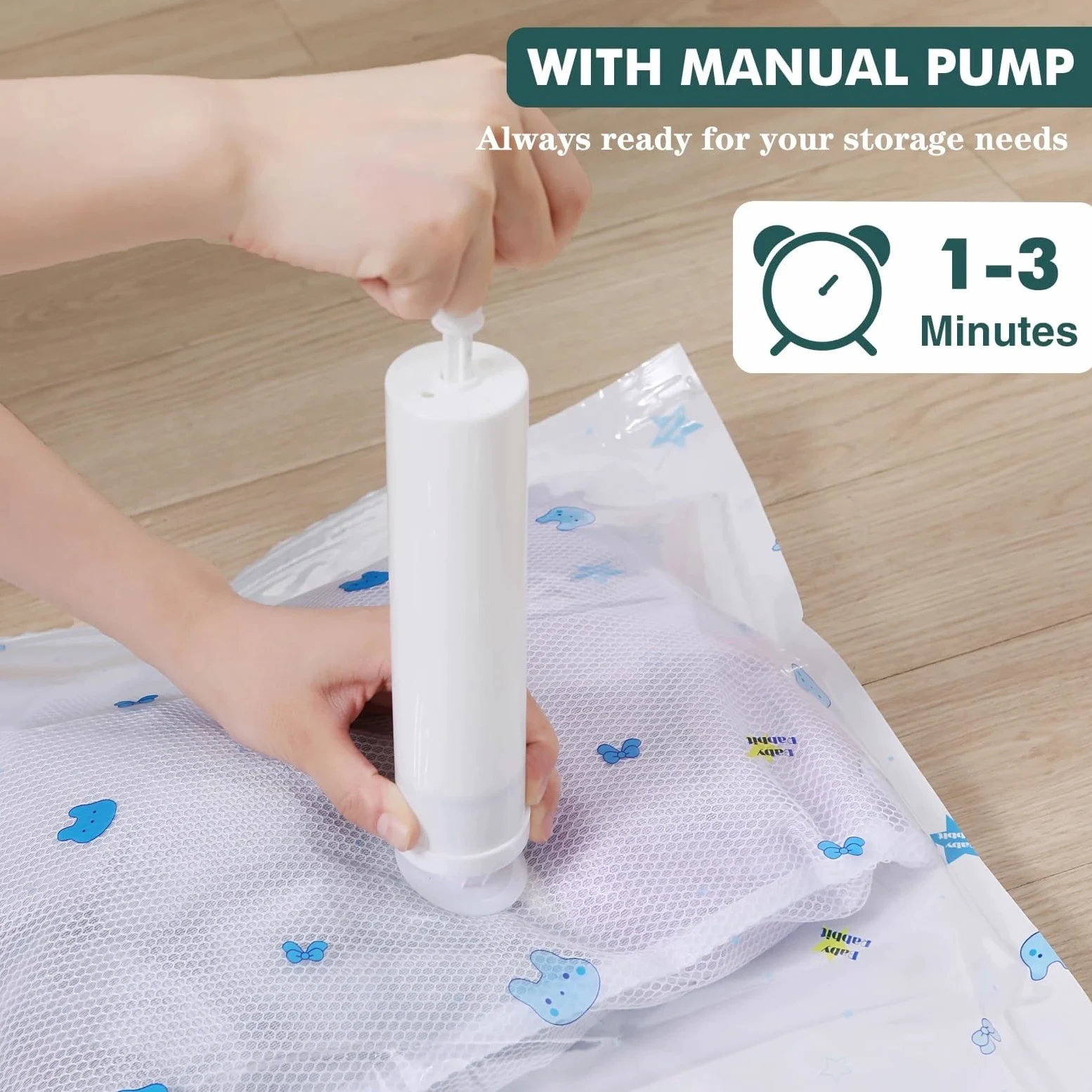 Worek do przechowywania próżniowego, Worki próżniowe do przechowywania ubrań i pościeli, 6 szt., z pompką ręczną(6 Pack J Pump)