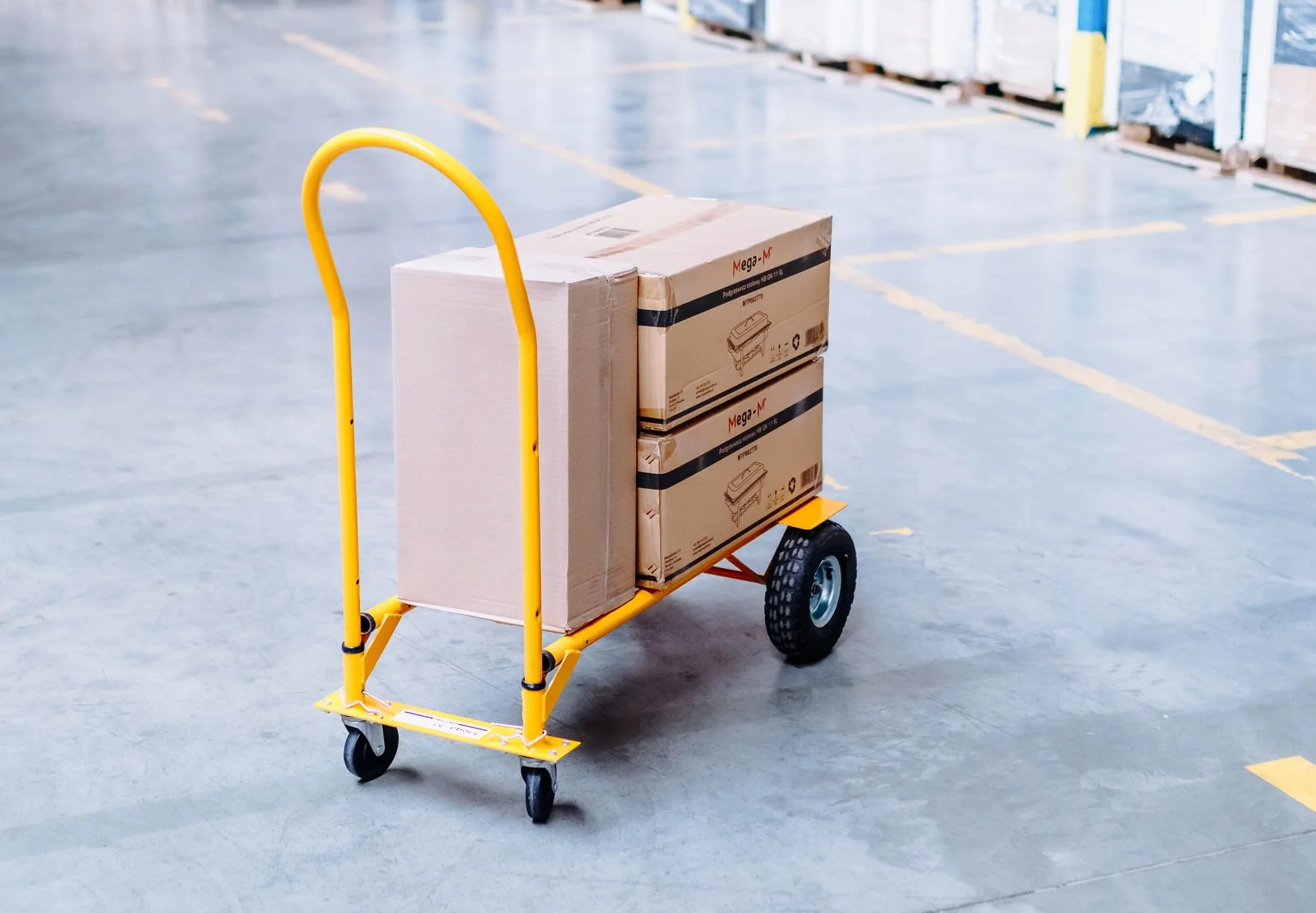 Mega-M Wózek transportowy magazynowy kurierski 2 w 1 MŁYNARKA 250KG KOŁA ŁOŻYSKOWANE rozkładany MOCNY (żółty)