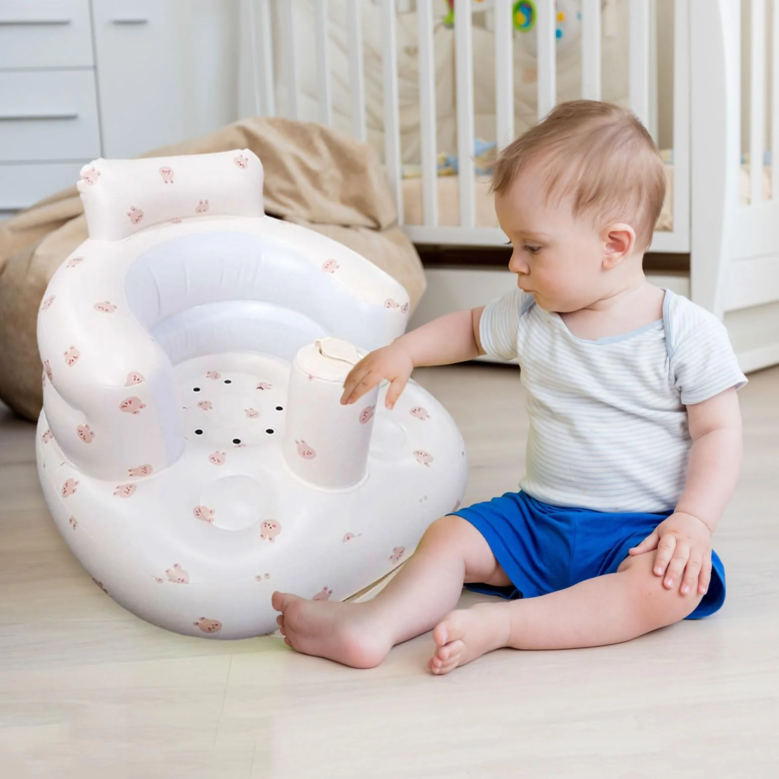 Pomoc do siedzenia dla niemowląt, Nadmuchiwany fotelik dla niemowląt, Inflatable Baby Seat dla niemowląt od 3 miesięcy, Fotelik do kąpieli dla niemowląt, Built-in Air Pump, Anti-Fall Składany